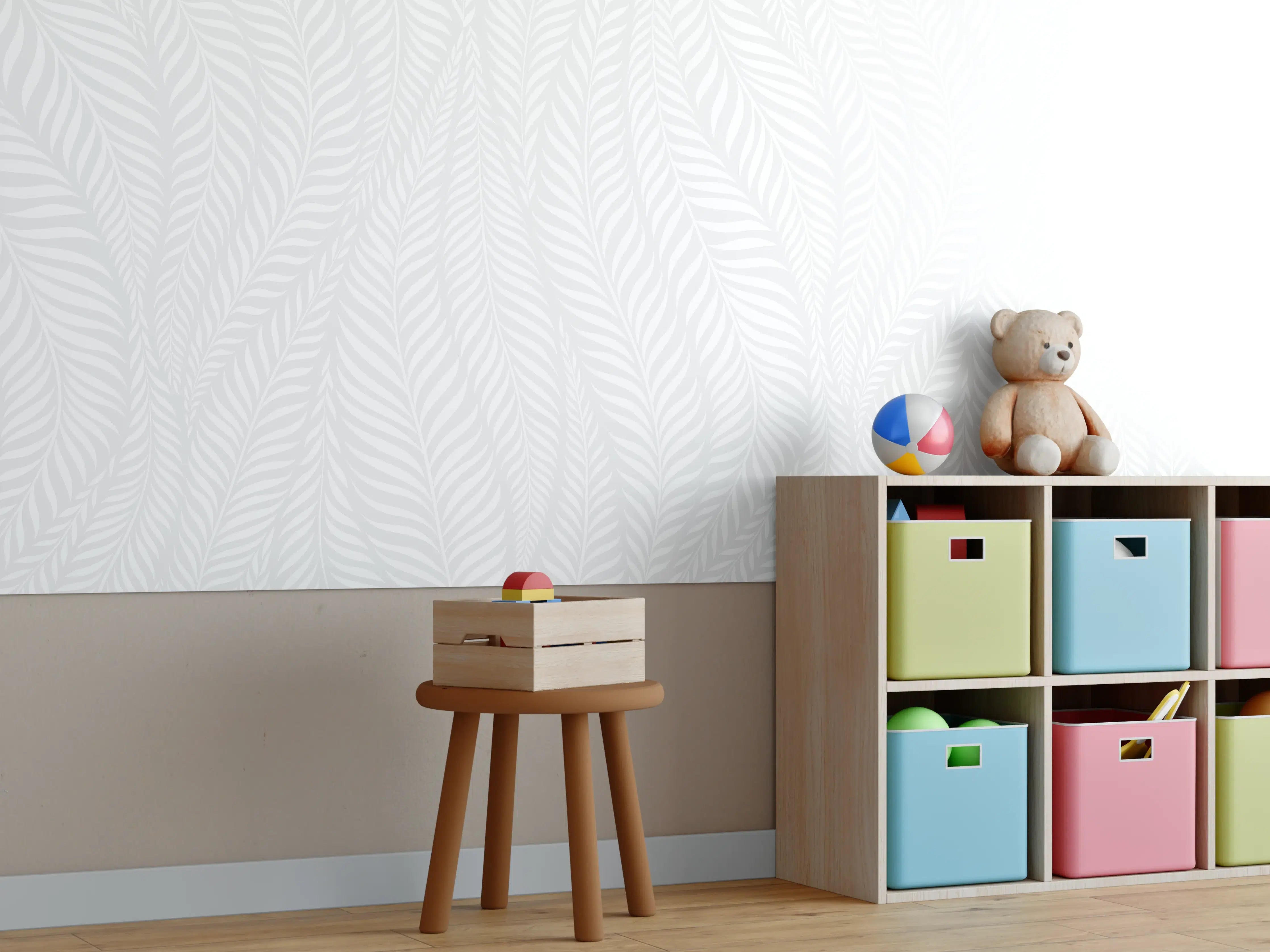 Kinderzimmer Wandgestaltung - Helle Natur-Textur mit weißen Akzenten