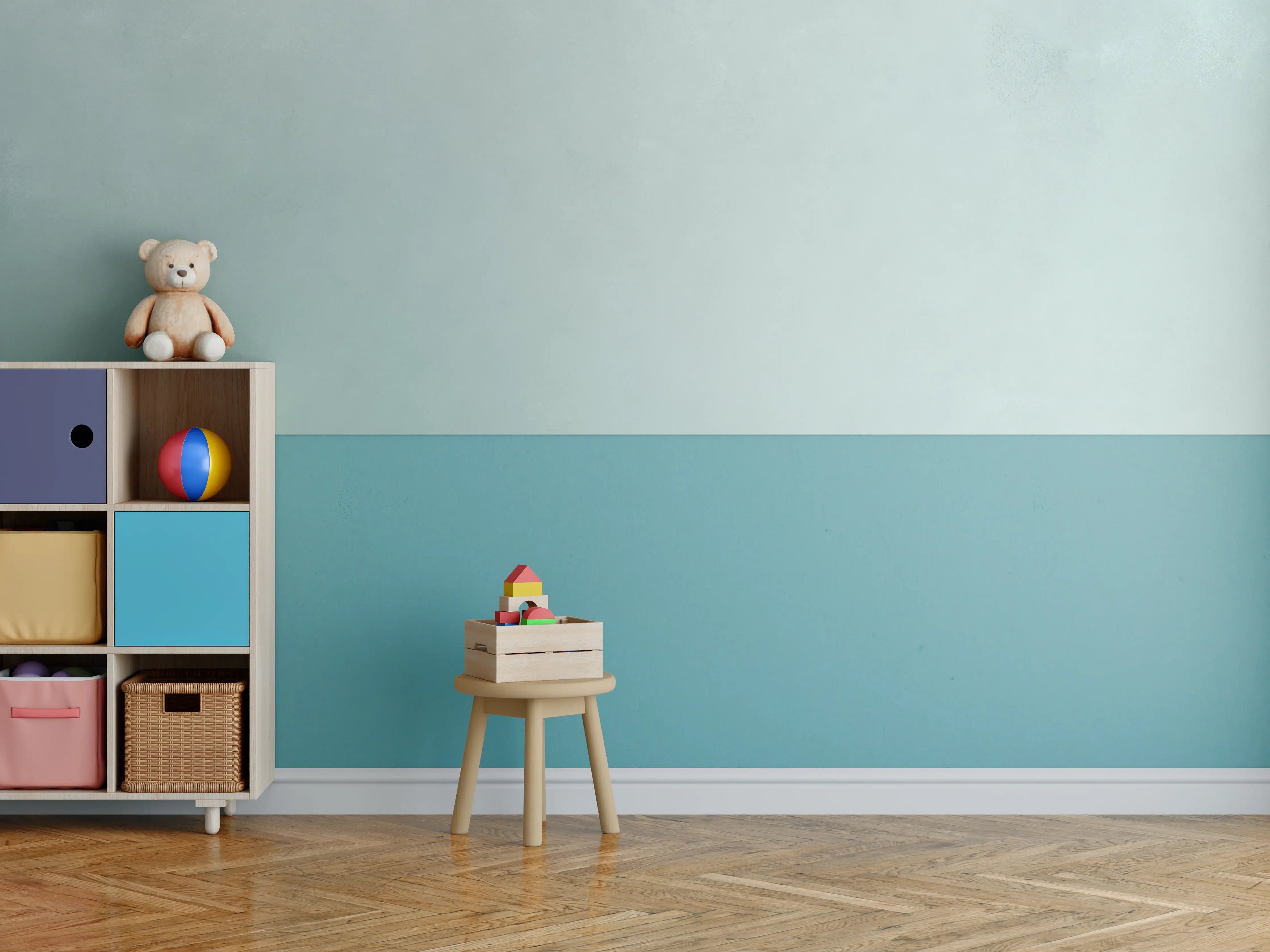 Kinderzimmer Wandgestaltung - Helle Pastellwand in Aqua