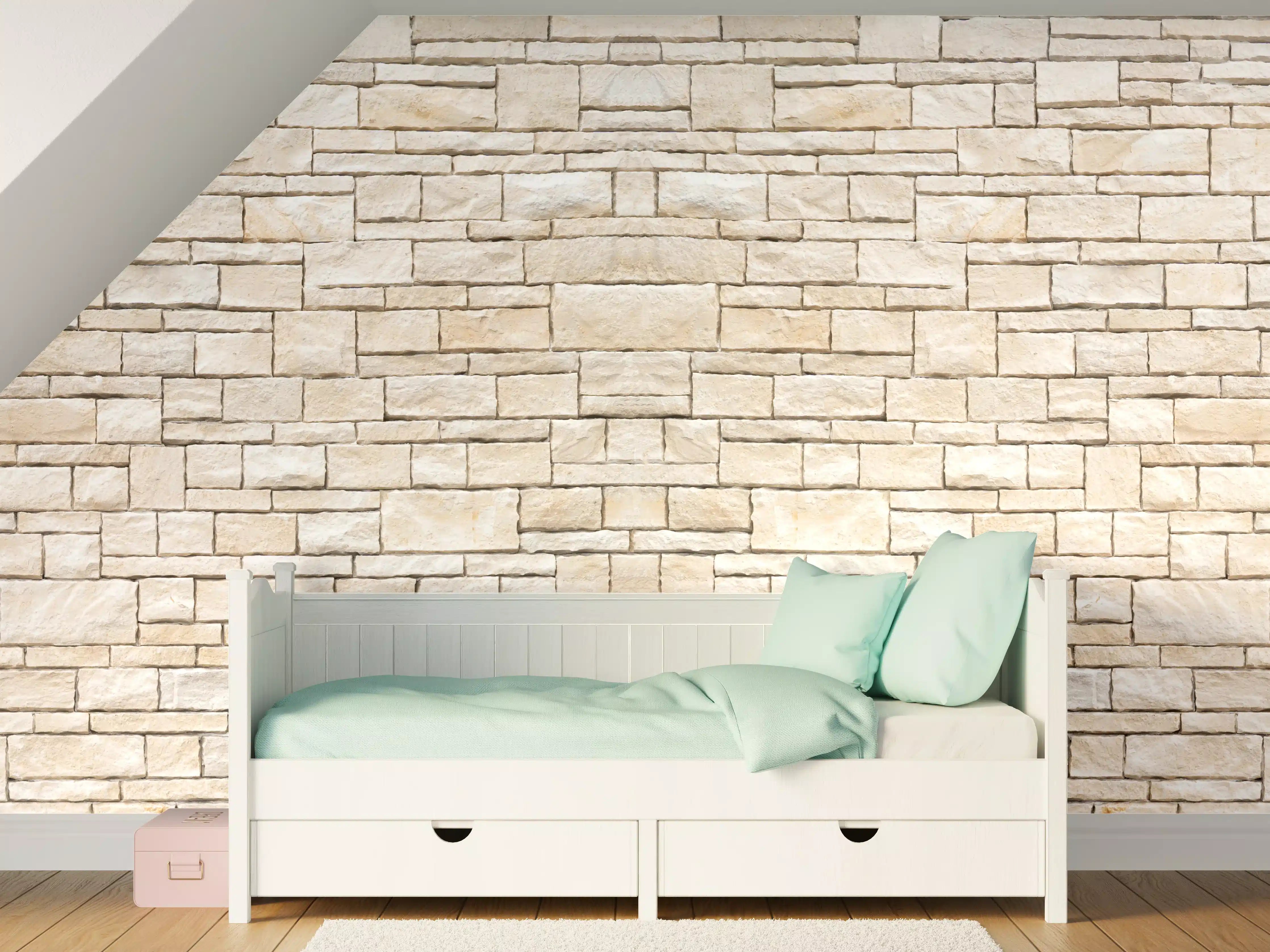 Kinderzimmer Wandgestaltung - Helle Steinmauer mit natürlicher Textur