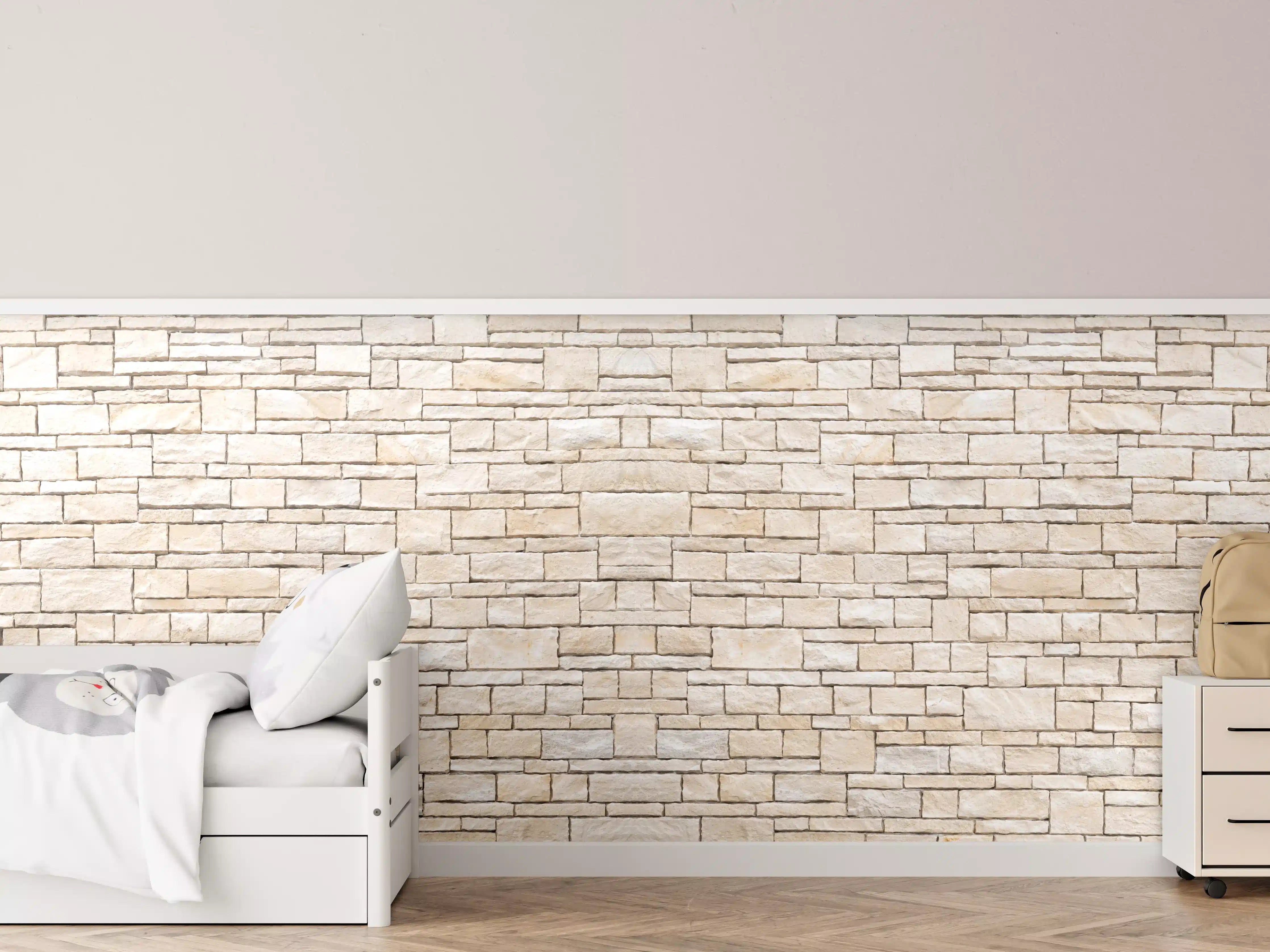 Kinderzimmer Wandgestaltung - Helle Steinmauer mit natürlicher Textur