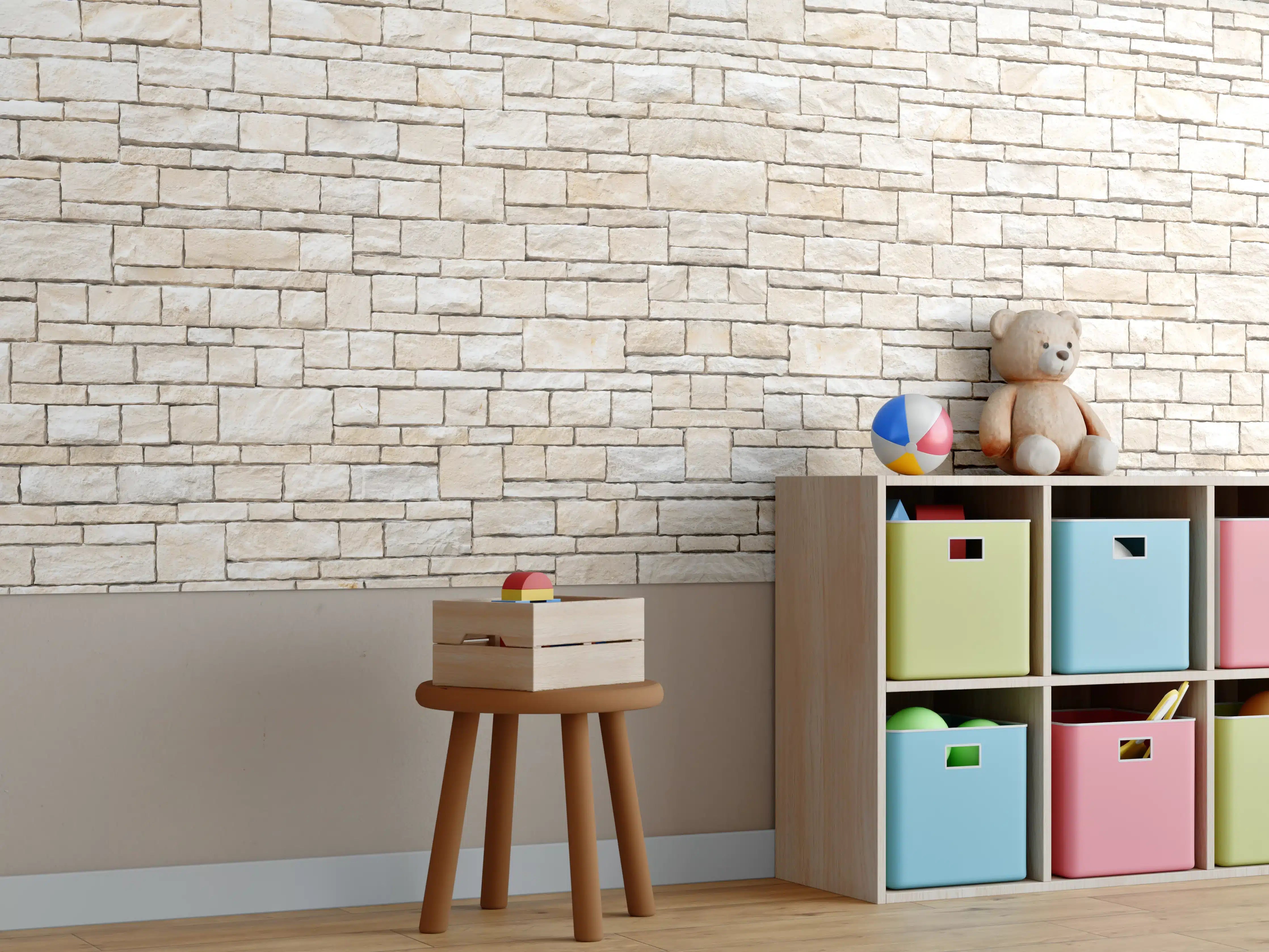 Kinderzimmer Wandgestaltung - Helle Steinmauer mit natürlicher Textur