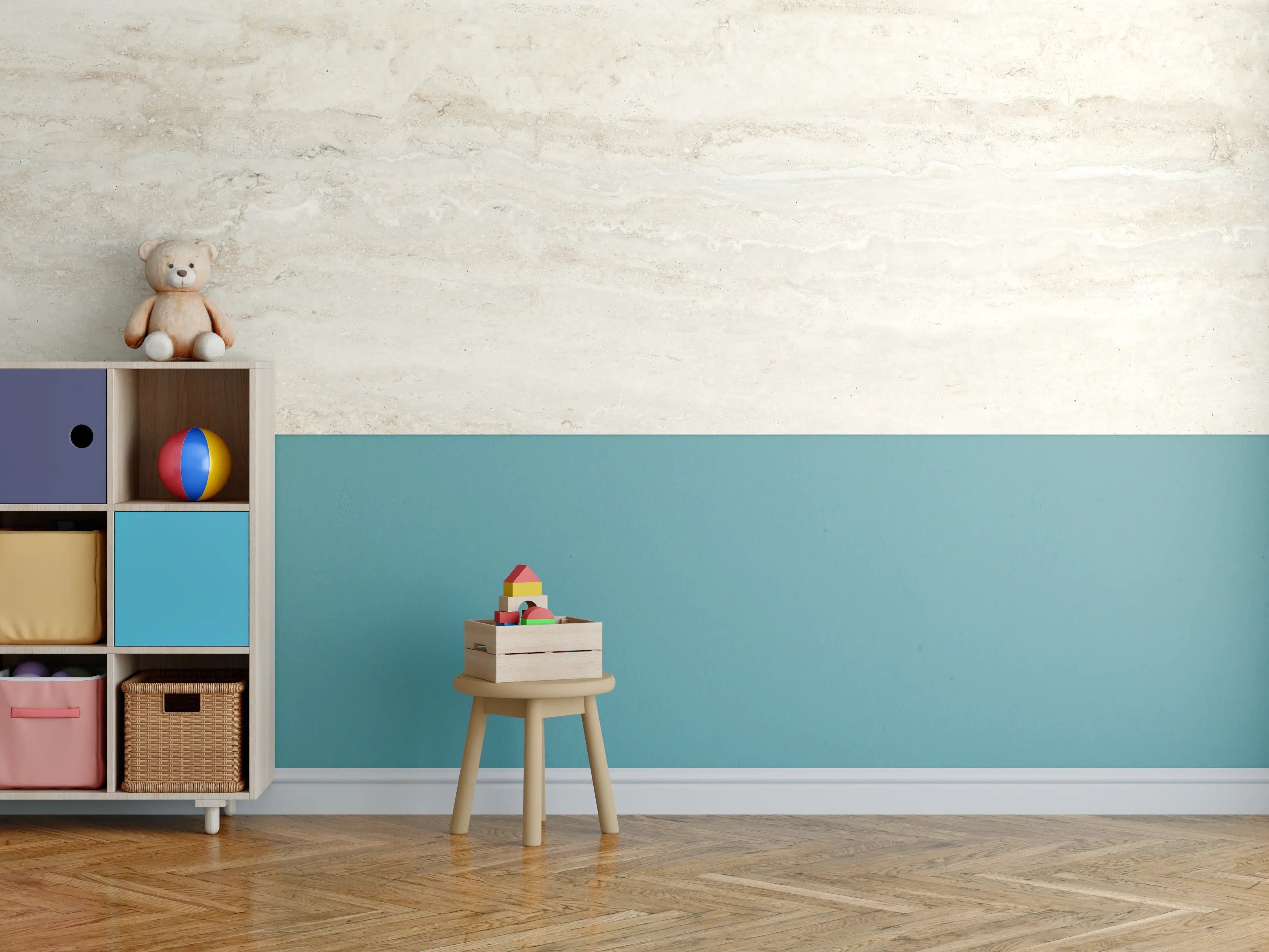 Kinderzimmer Wandgestaltung - Helle Travertin-Optik mit feiner Textur