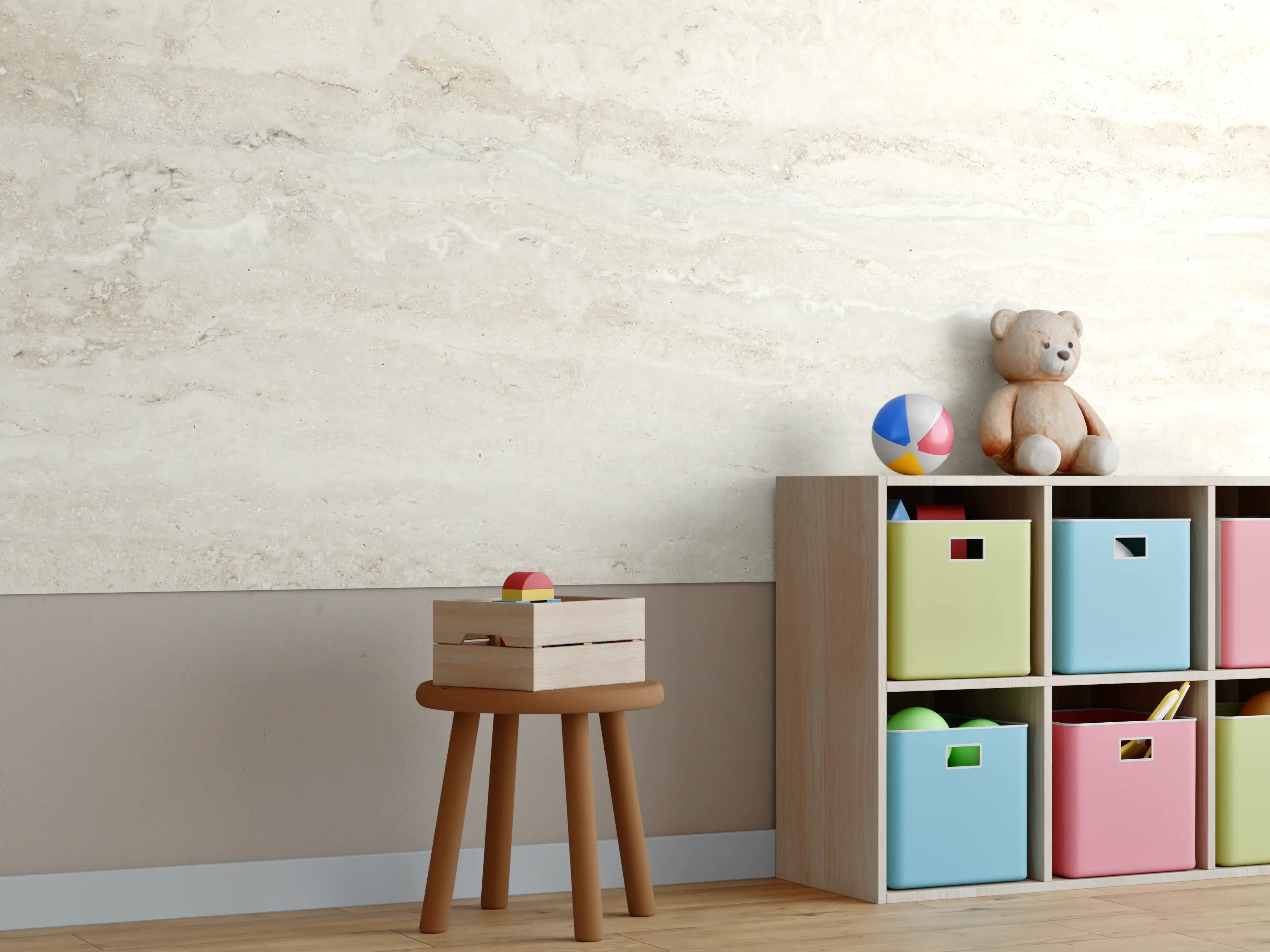 Kinderzimmer Wandgestaltung - Helle Travertin-Optik mit feiner Textur