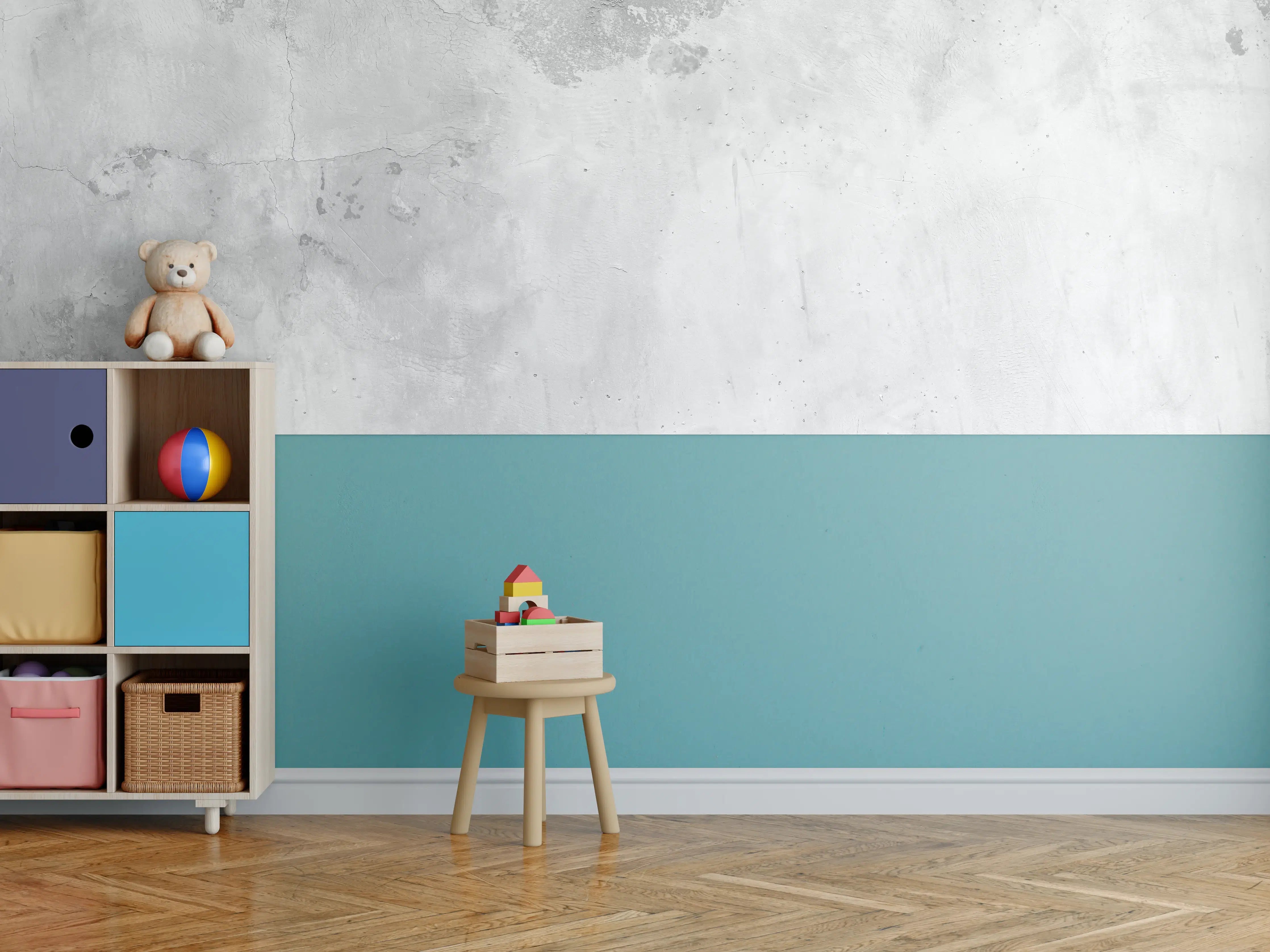 Kinderzimmer Wandgestaltung - Helle Wand mit grauem Schimmer