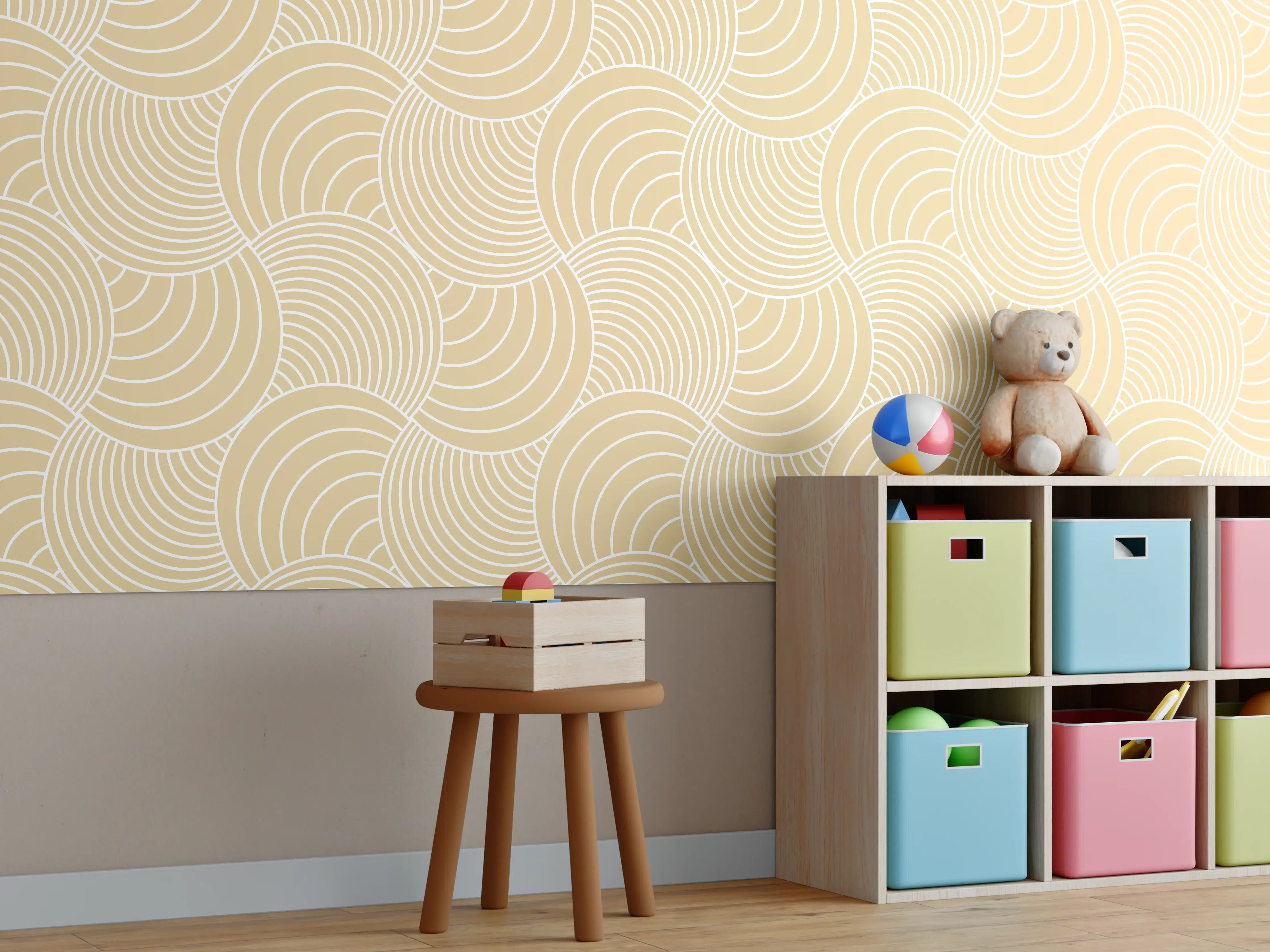 Kinderzimmer Wandgestaltung - Helle Wellen in Sandfarbe