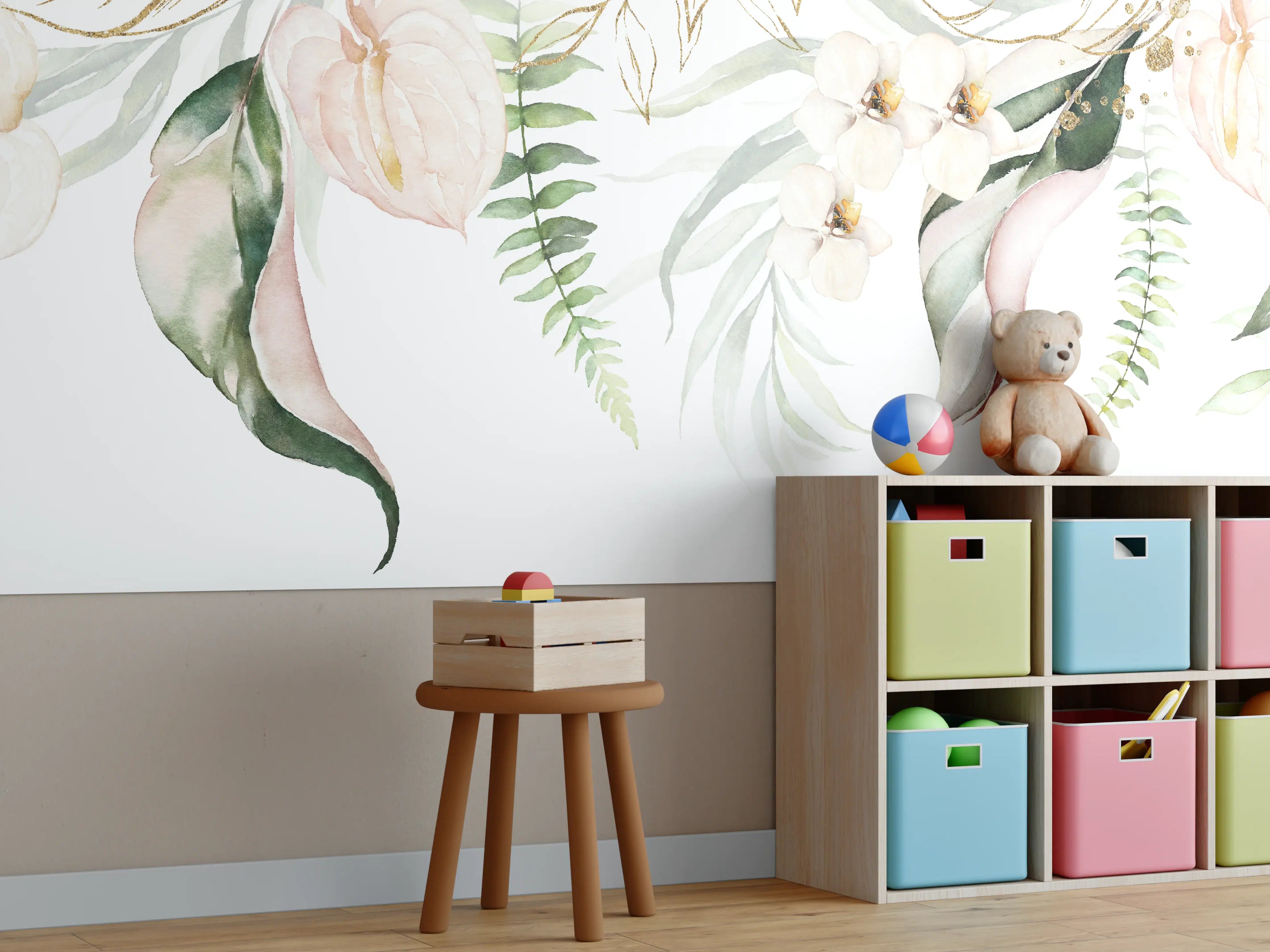 Kinderzimmer Wandgestaltung - Helle exotische Pflanzen