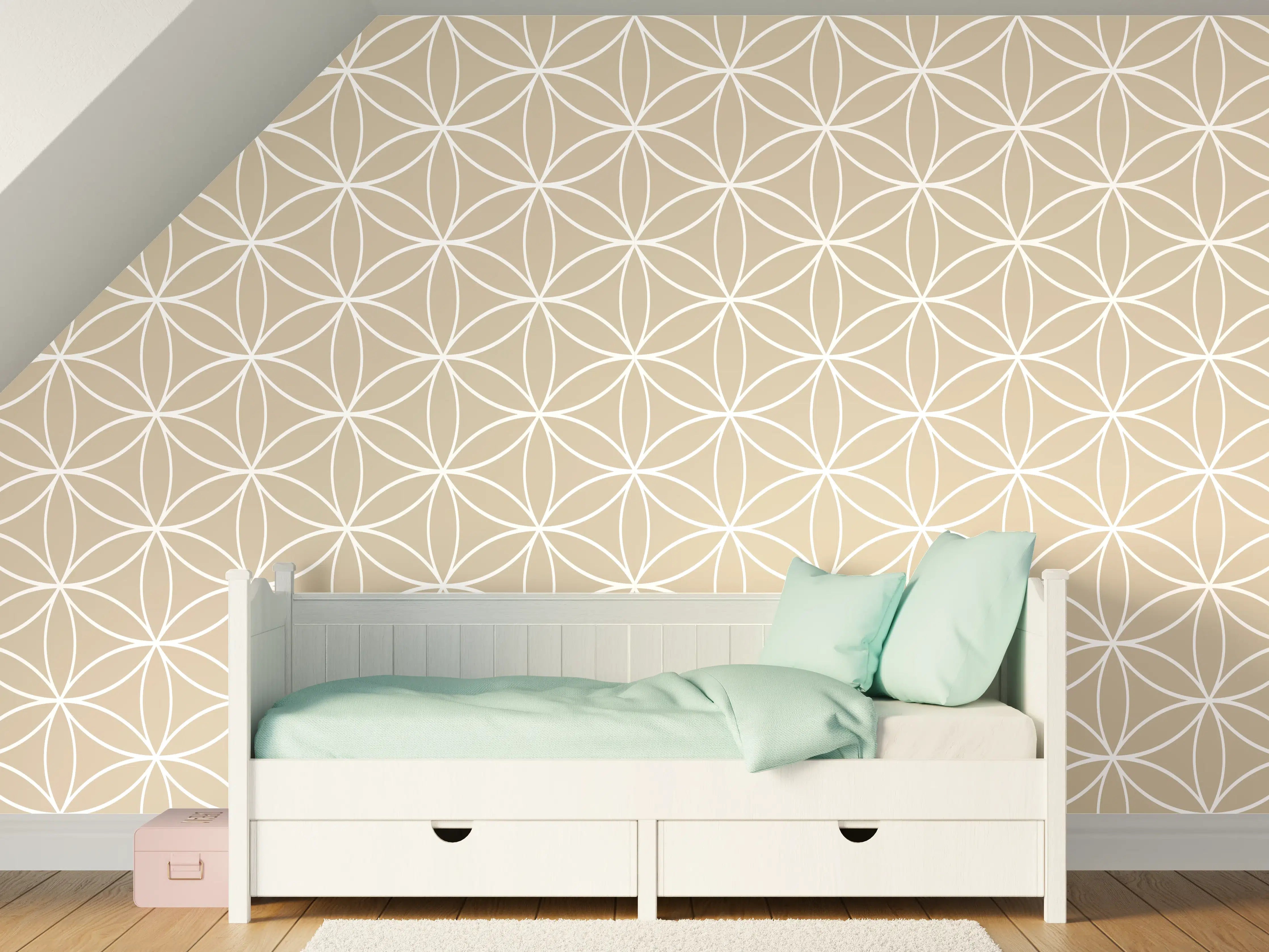 Kinderzimmer Wandgestaltung - Helle geometrische Fliesen mit feinen Graunuancen