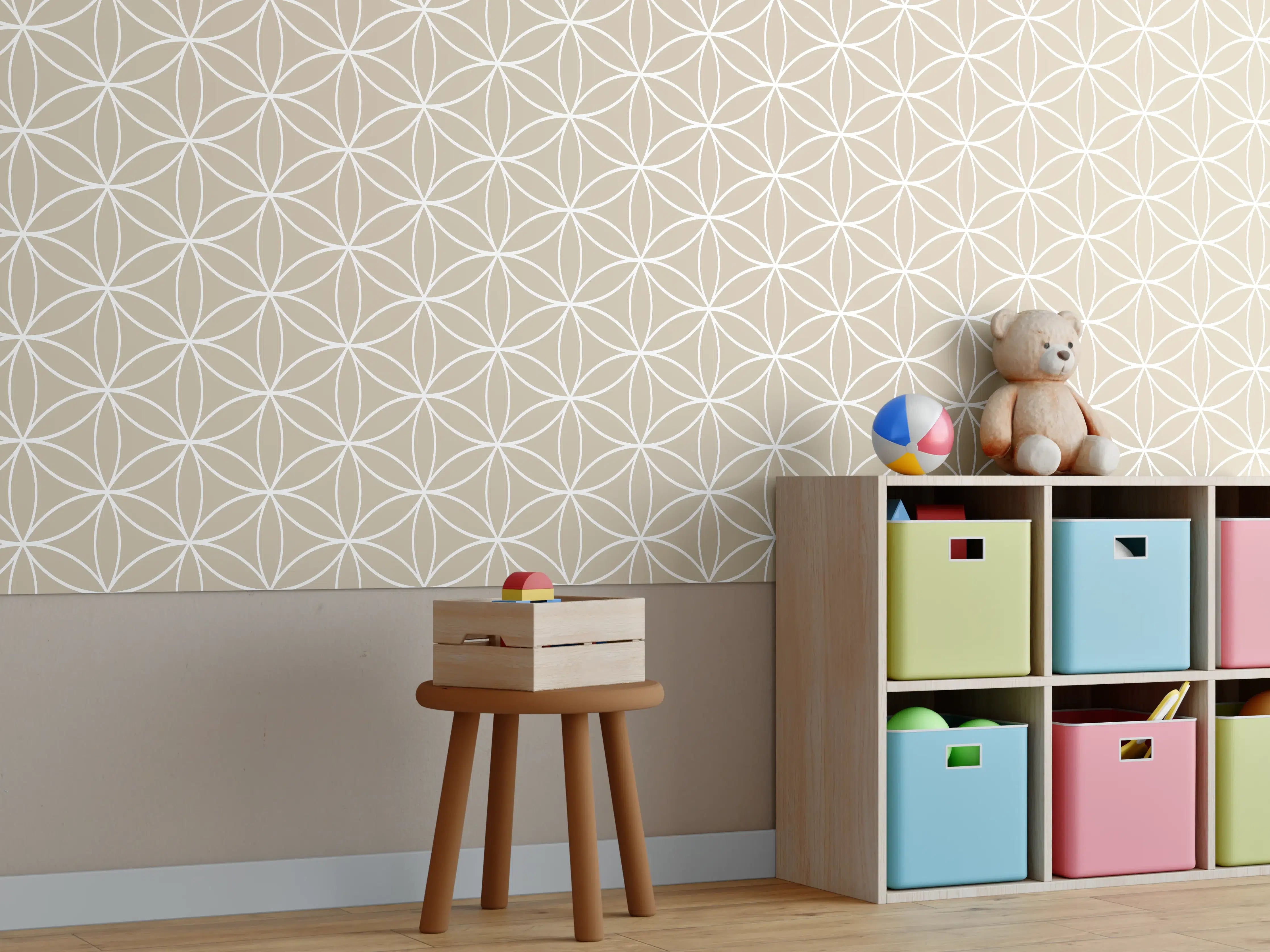 Kinderzimmer Wandgestaltung - Helle geometrische Fliesen mit feinen Graunuancen