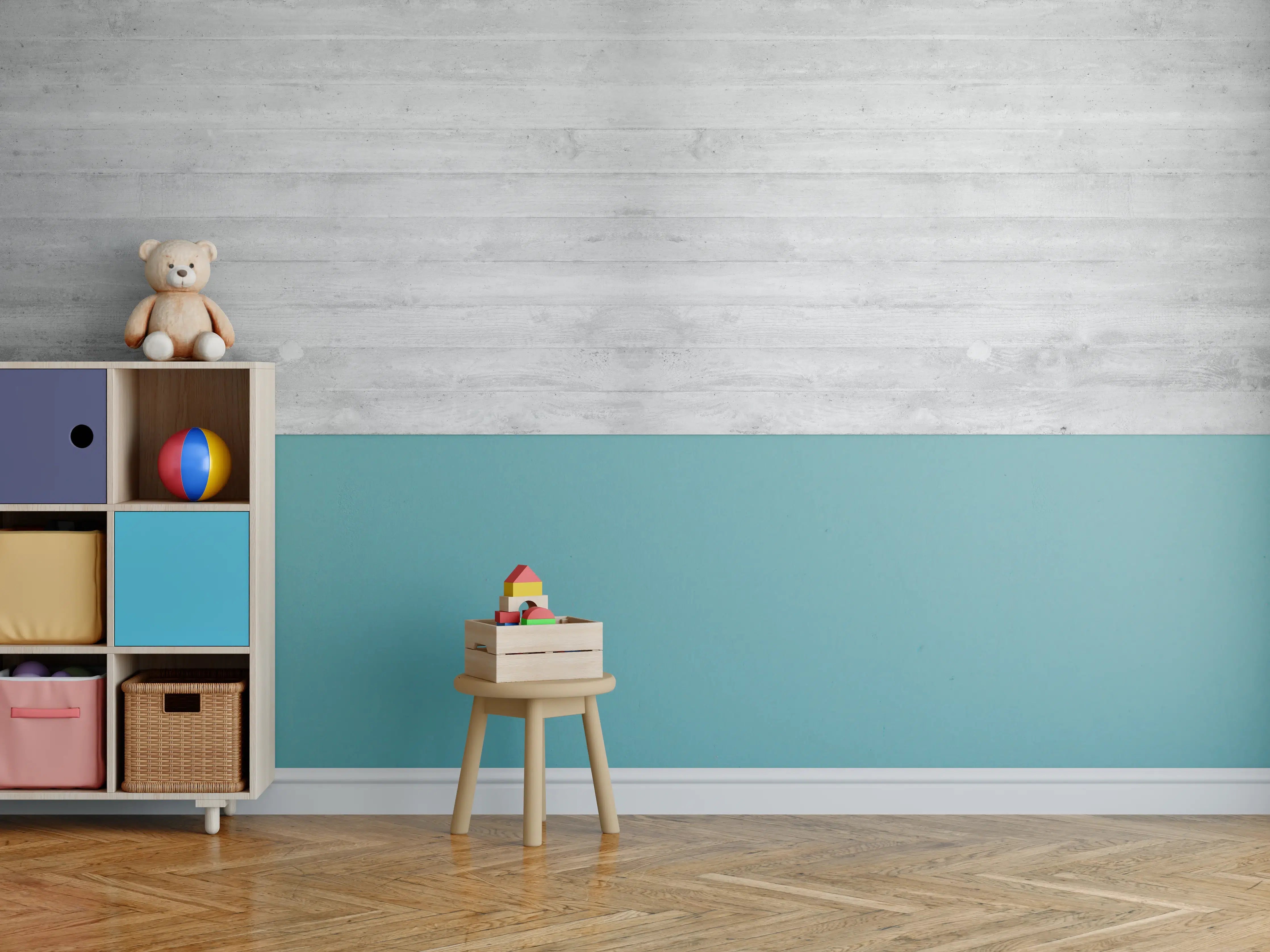 Kinderzimmer Wandgestaltung - Helle graue Holzoptik mit subtiler Maserung