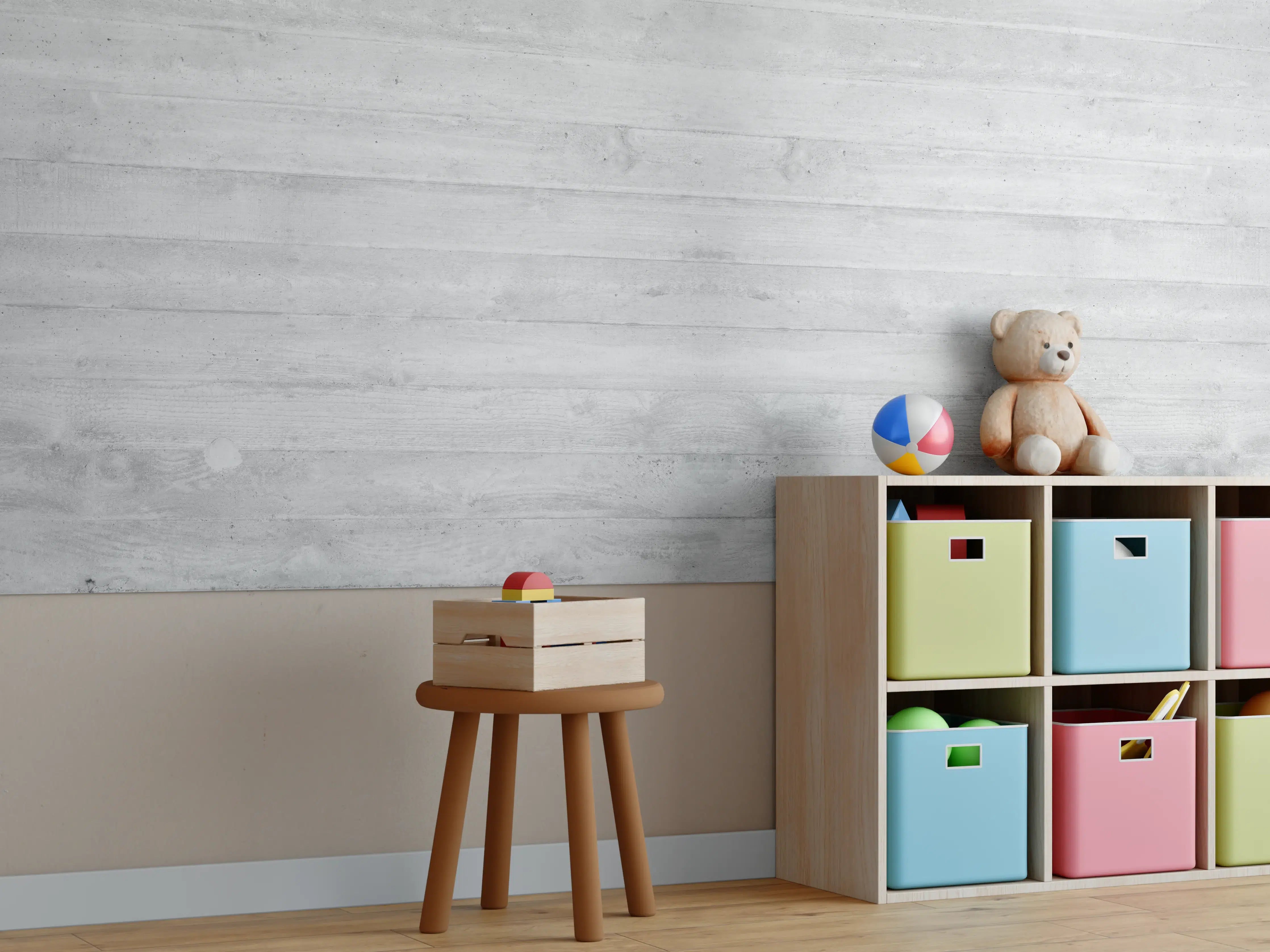 Kinderzimmer Wandgestaltung - Helle graue Holzoptik mit subtiler Maserung