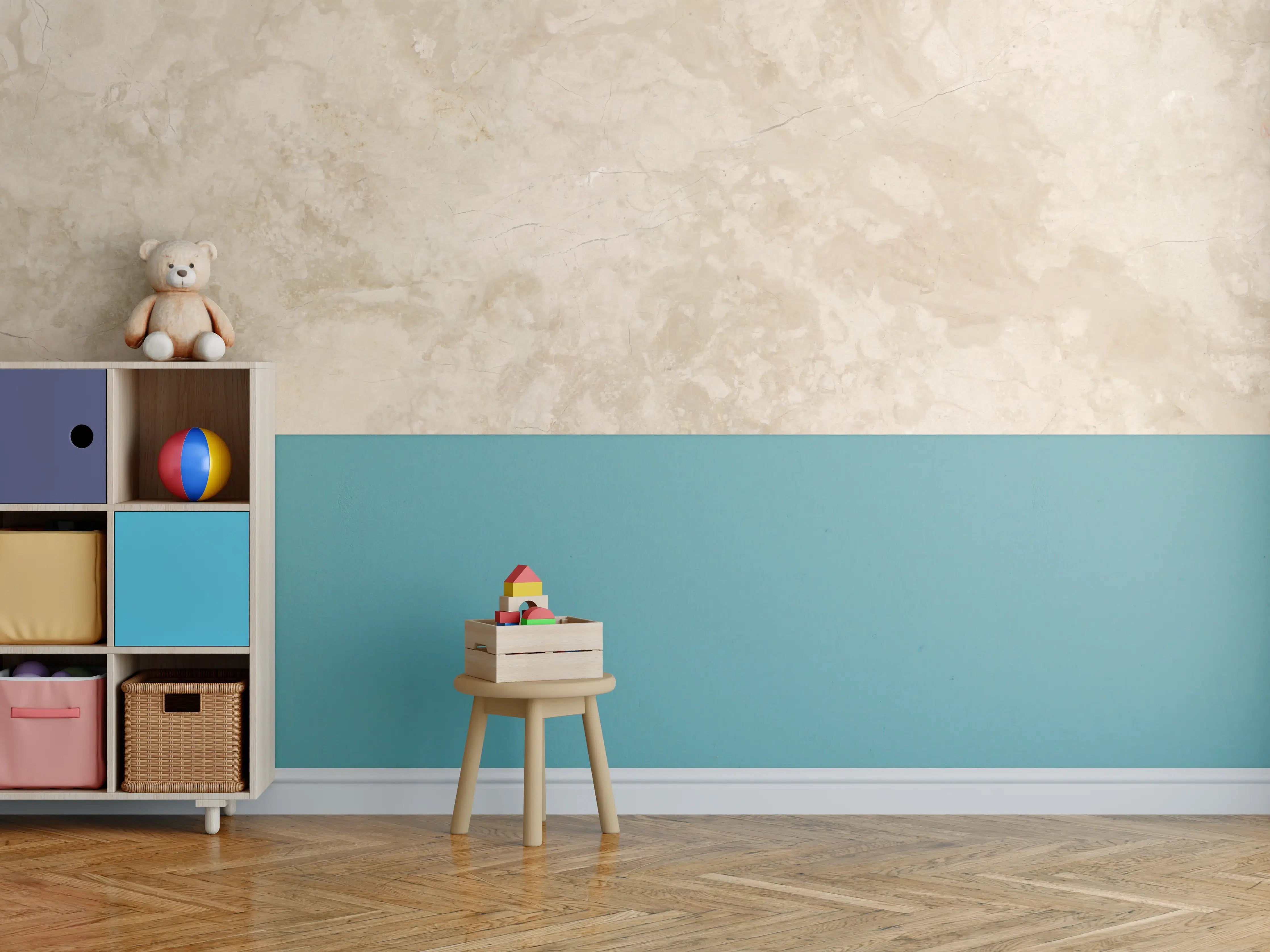 Kinderzimmer Wandgestaltung - Helle, strukturierte Wand mit Naturtönen