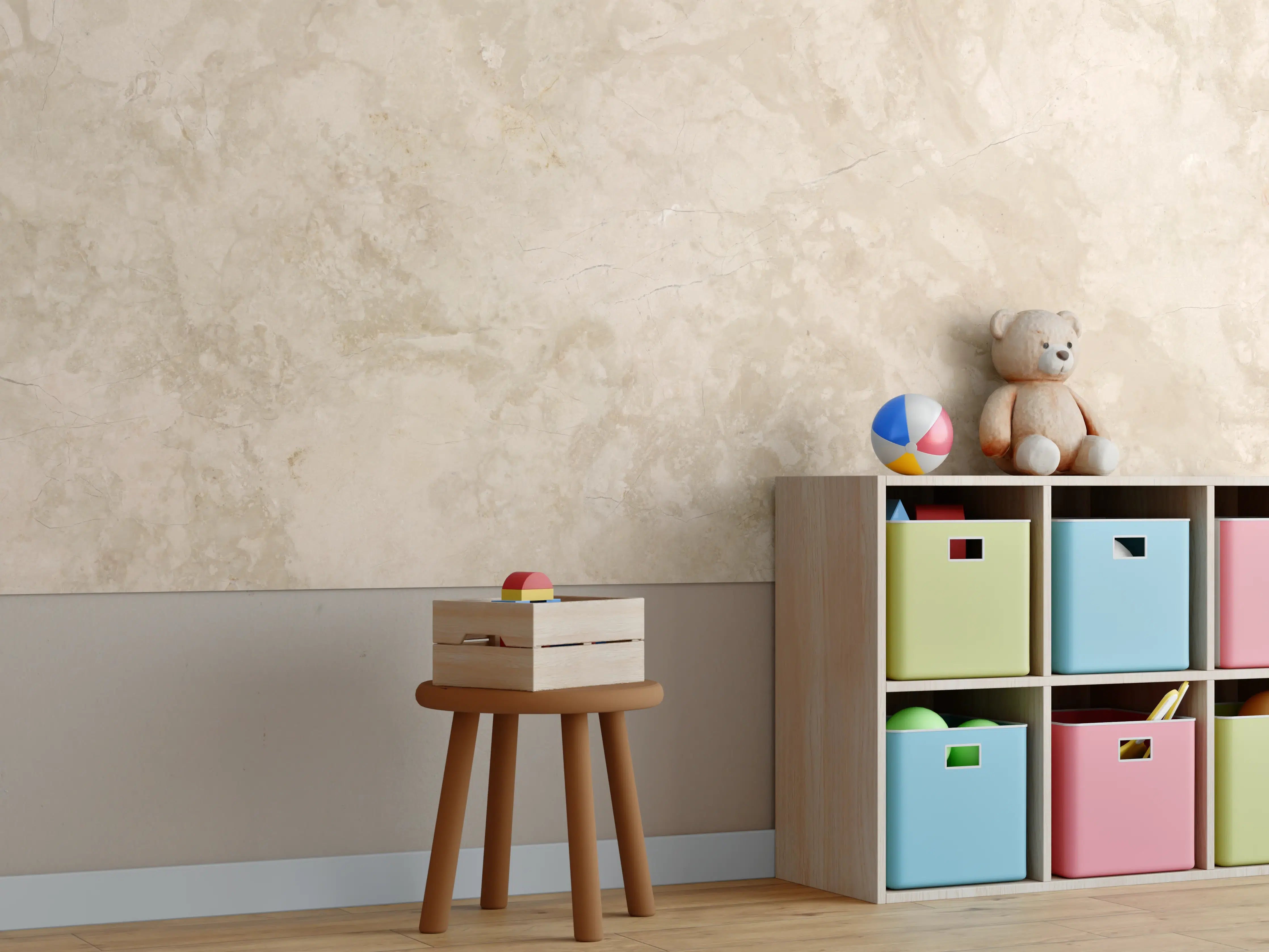 Kinderzimmer Wandgestaltung - Helle, strukturierte Wand mit Naturtönen