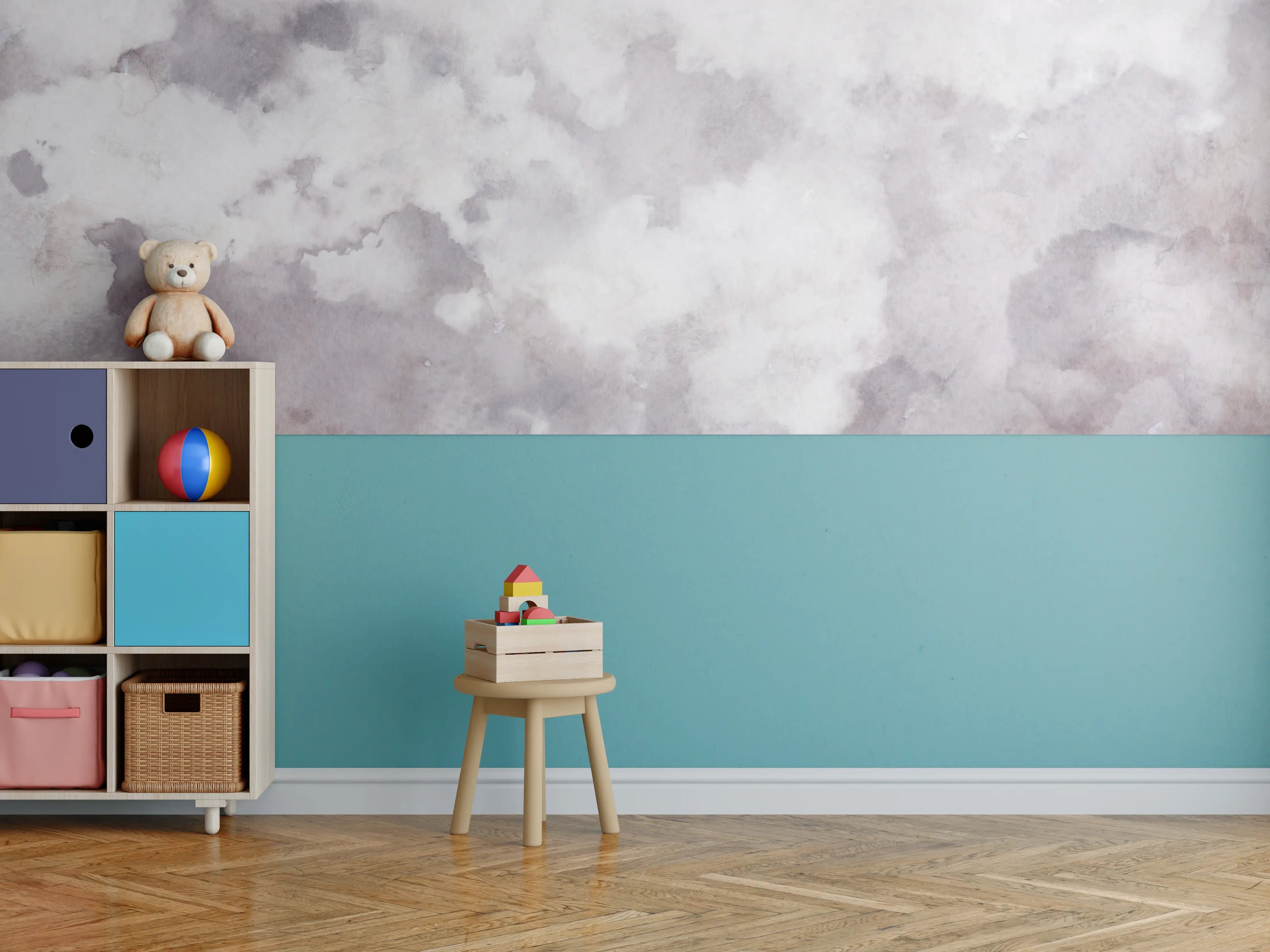 Kinderzimmer Wandgestaltung - Heller Beton mit Wasserflecken