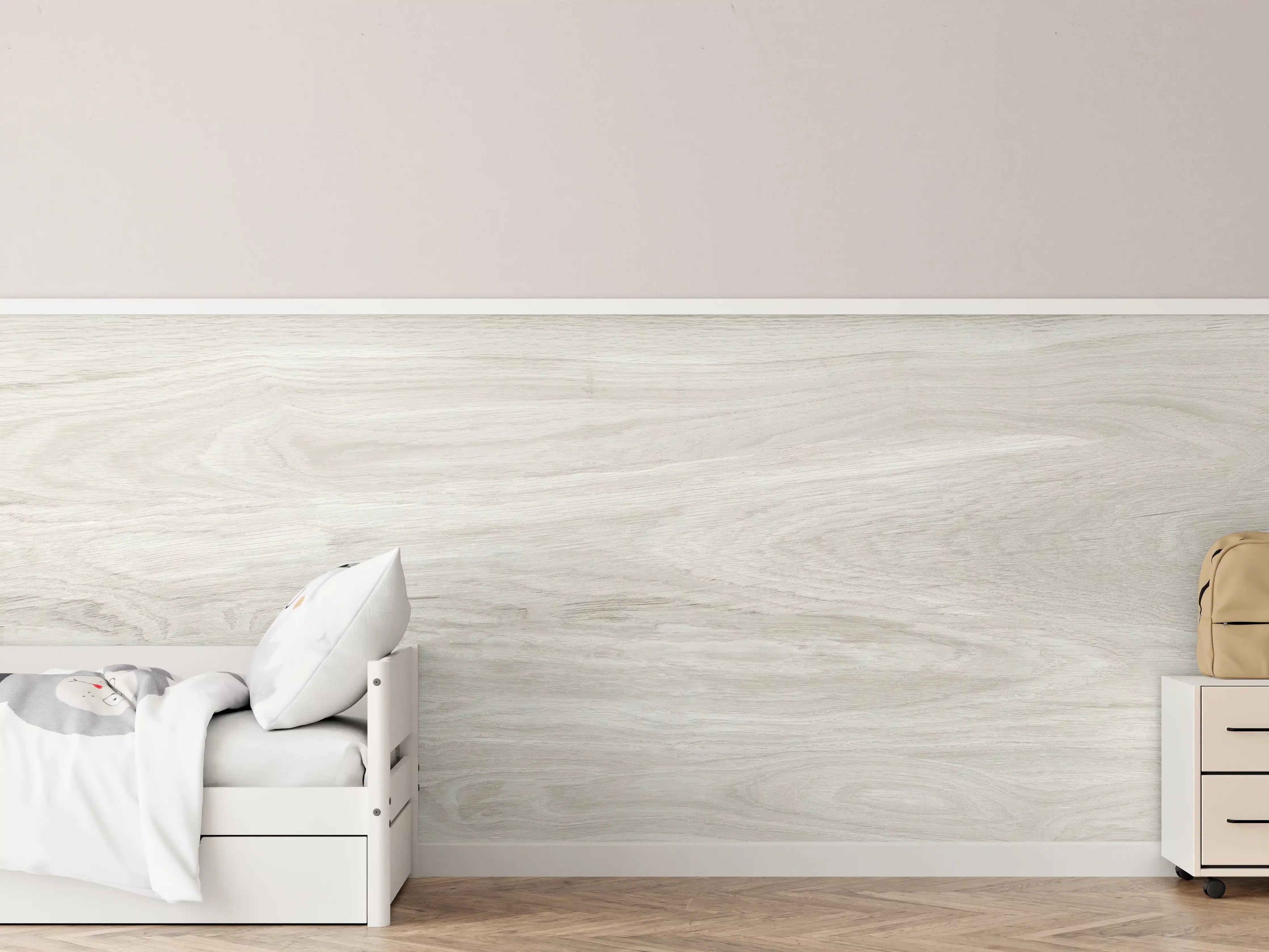 Kinderzimmer Wandgestaltung - Heller Holzfurnier mit sanften Maserungen