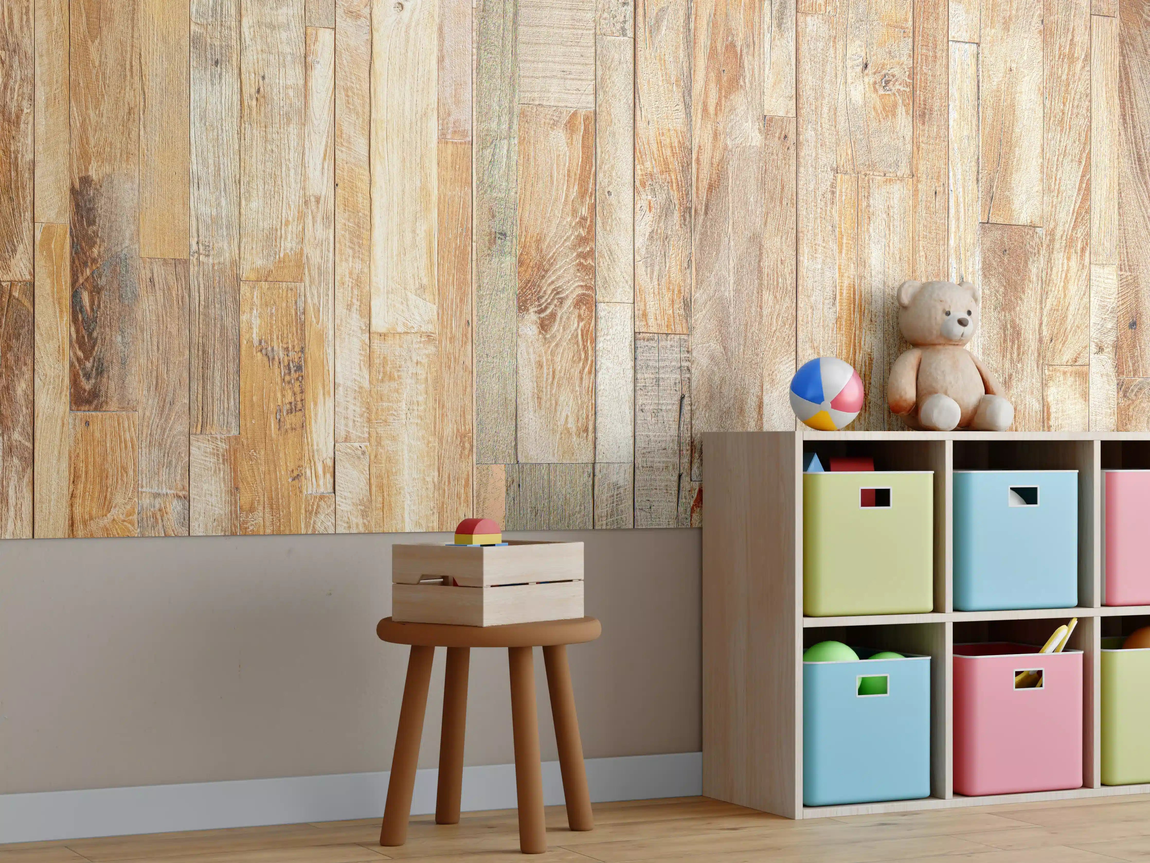 Kinderzimmer Wandgestaltung - Heller Holzhintergrund