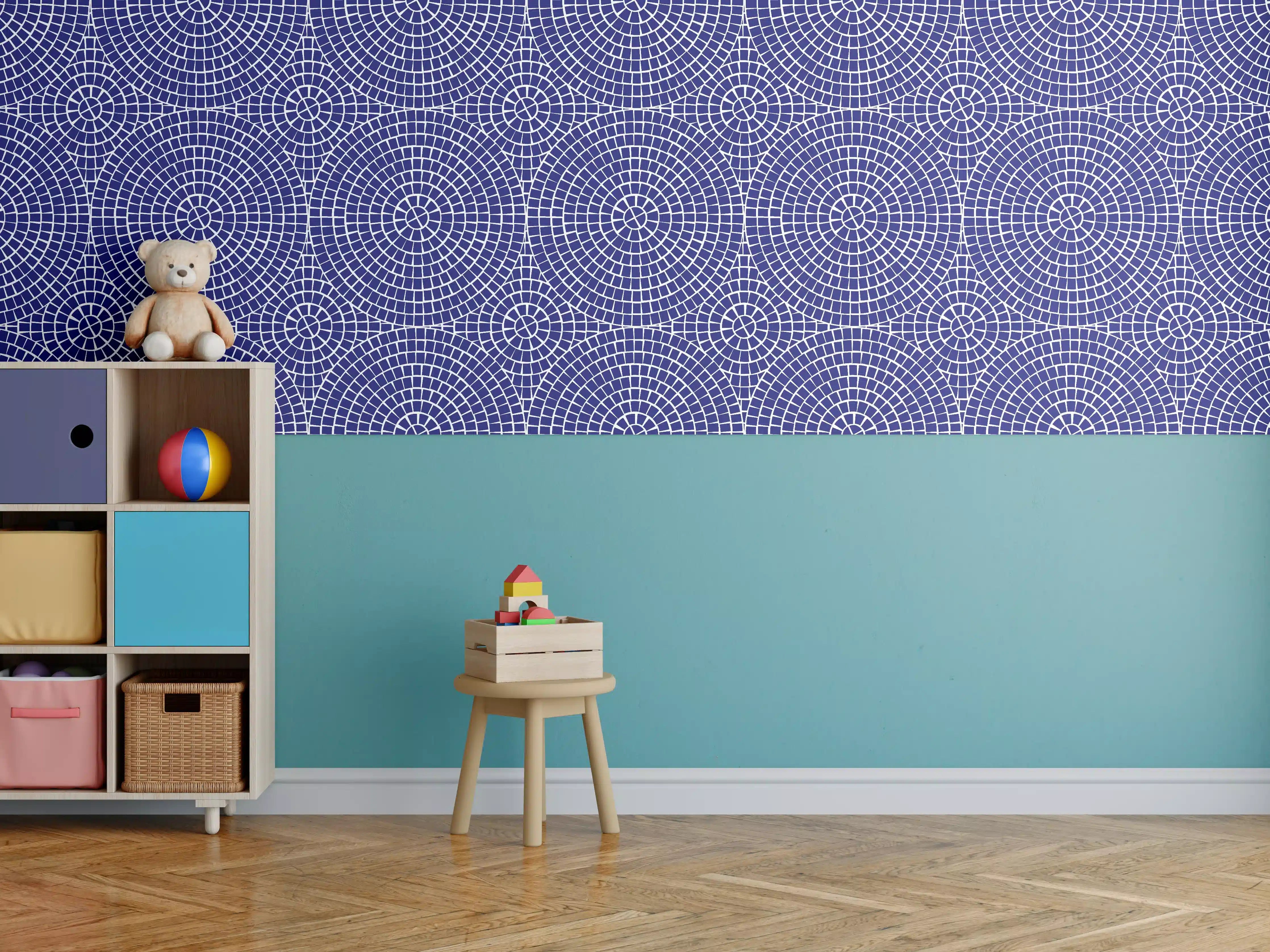 Kinderzimmer Wandgestaltung - Heller Mosaik mit blauen und grauen Nuancen