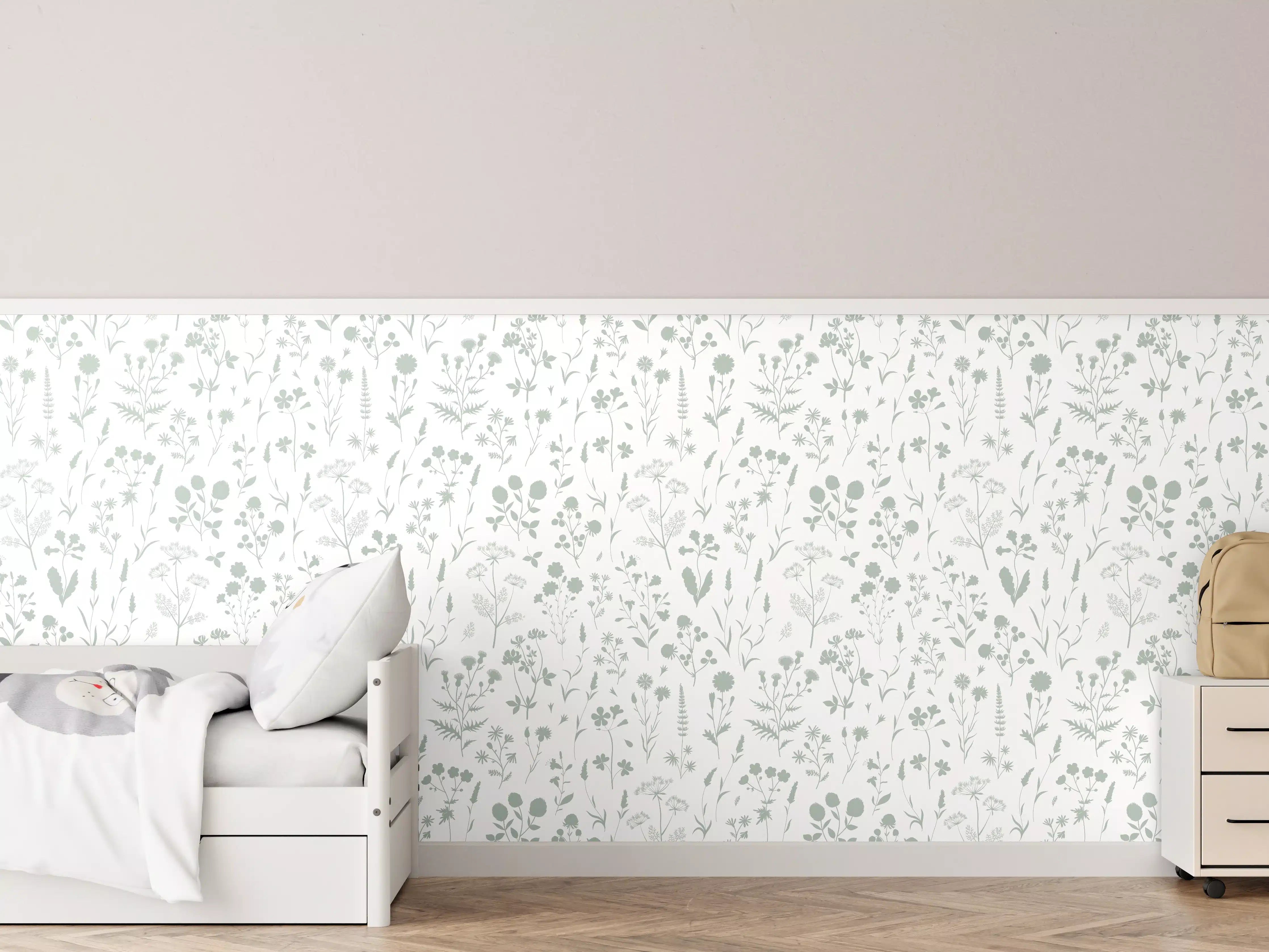 Kinderzimmer Wandgestaltung - Heller floraler Muster mit sanften Grüntönen
