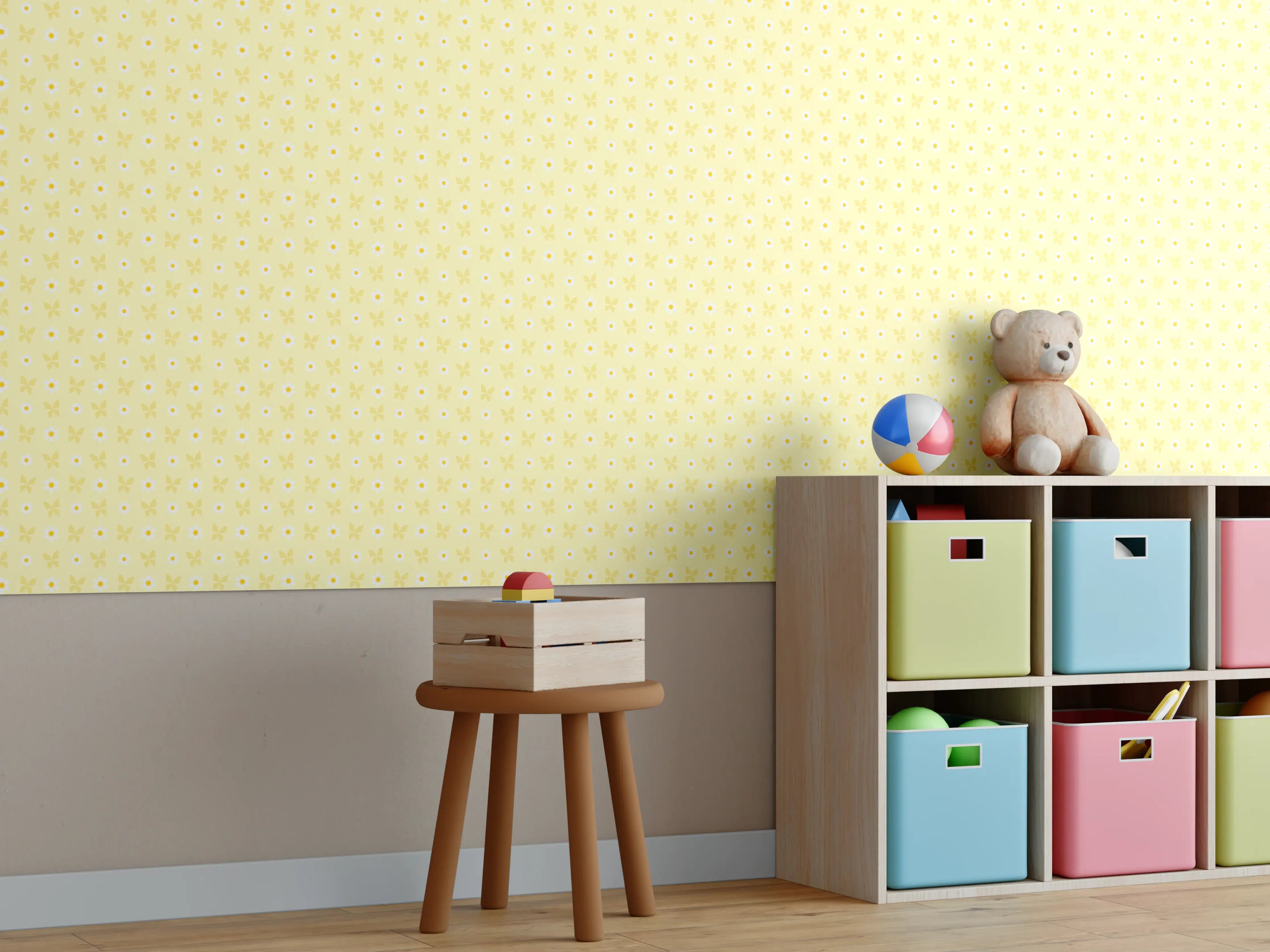 Kinderzimmer Wandgestaltung - Heller gelber Hintergrund mit Punkten