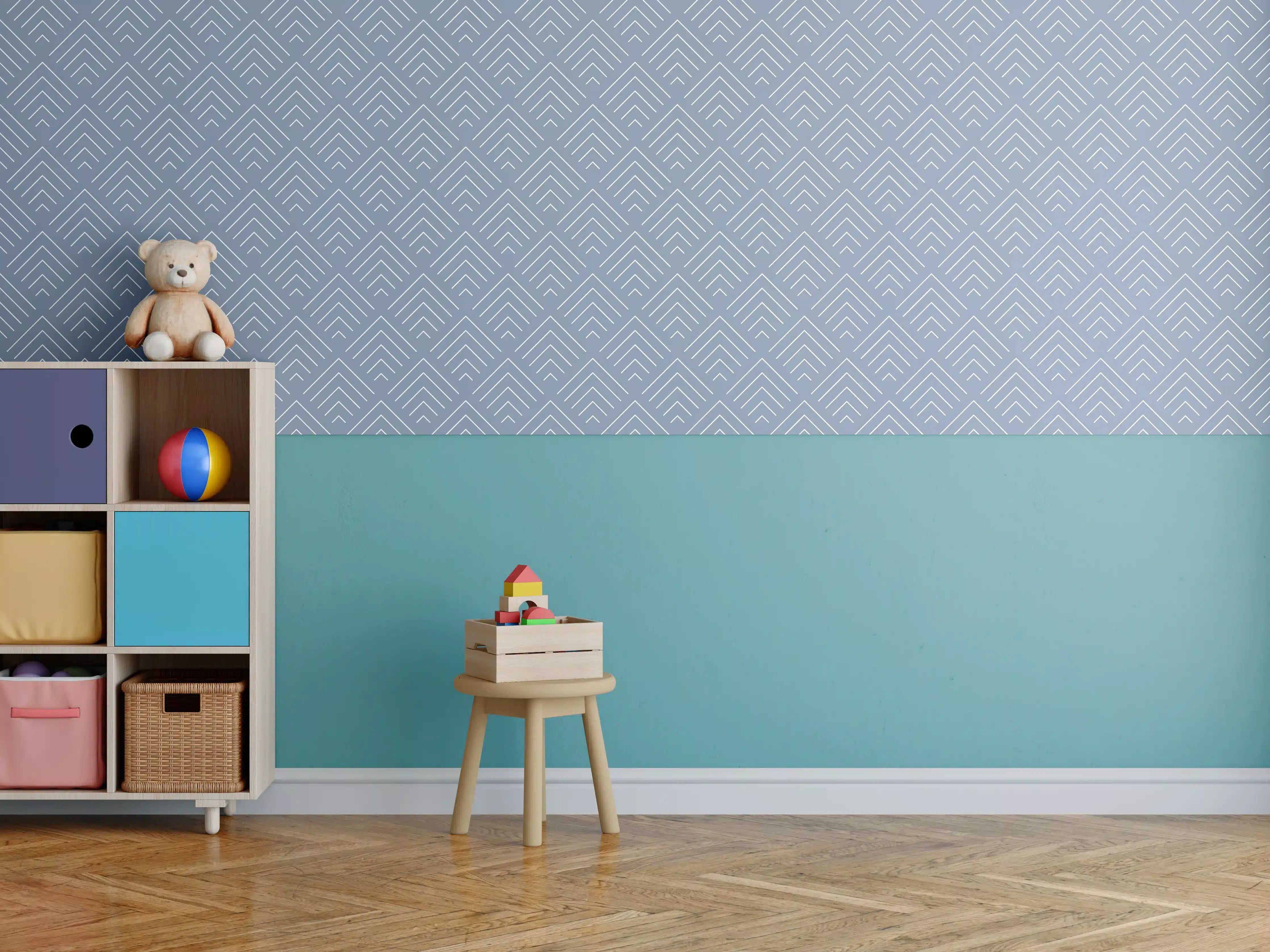 Kinderzimmer Wandgestaltung - Heller, blauer Wandbelag