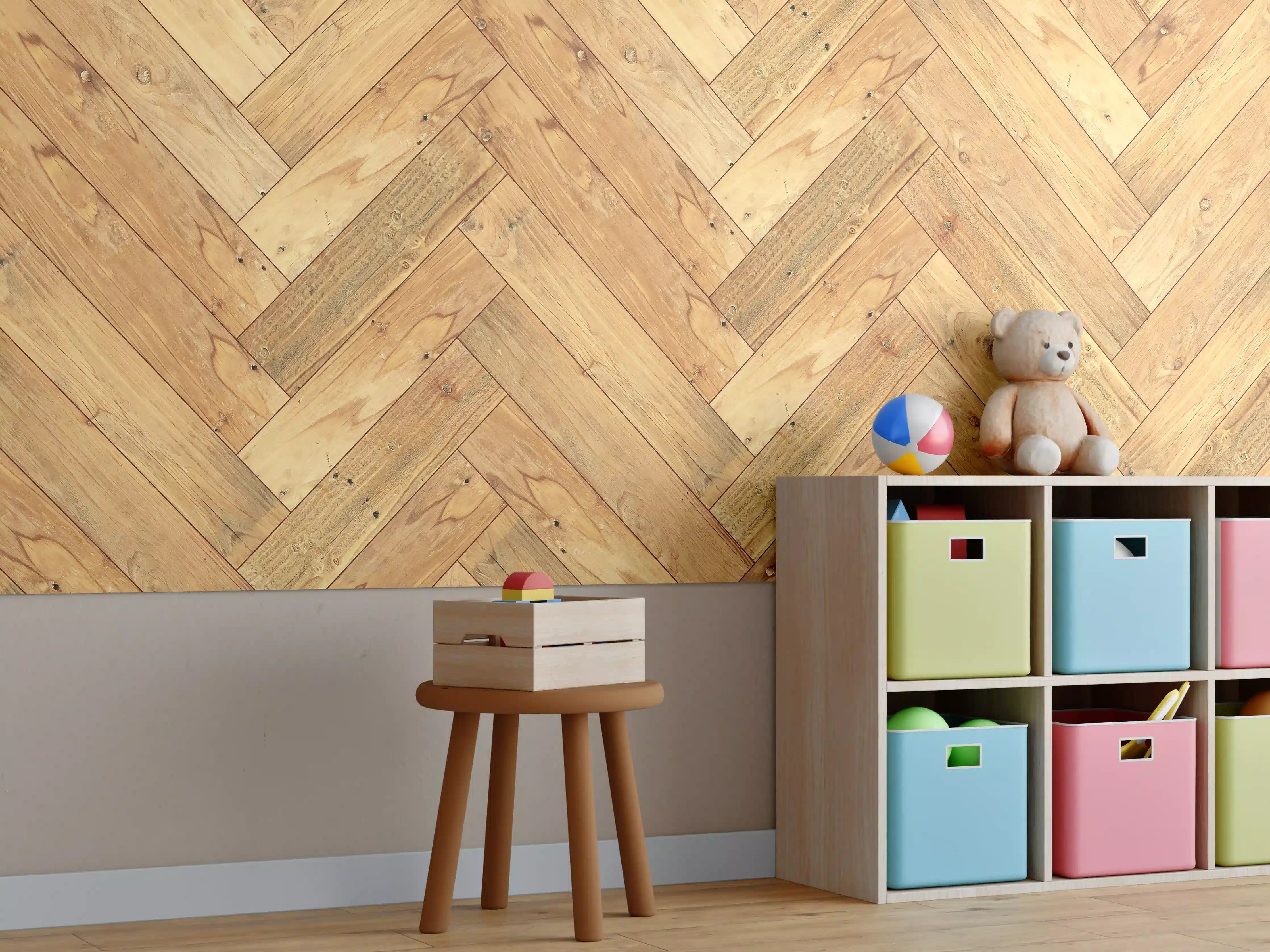 Kinderzimmer Wandgestaltung - Helles Holzbrett Muster