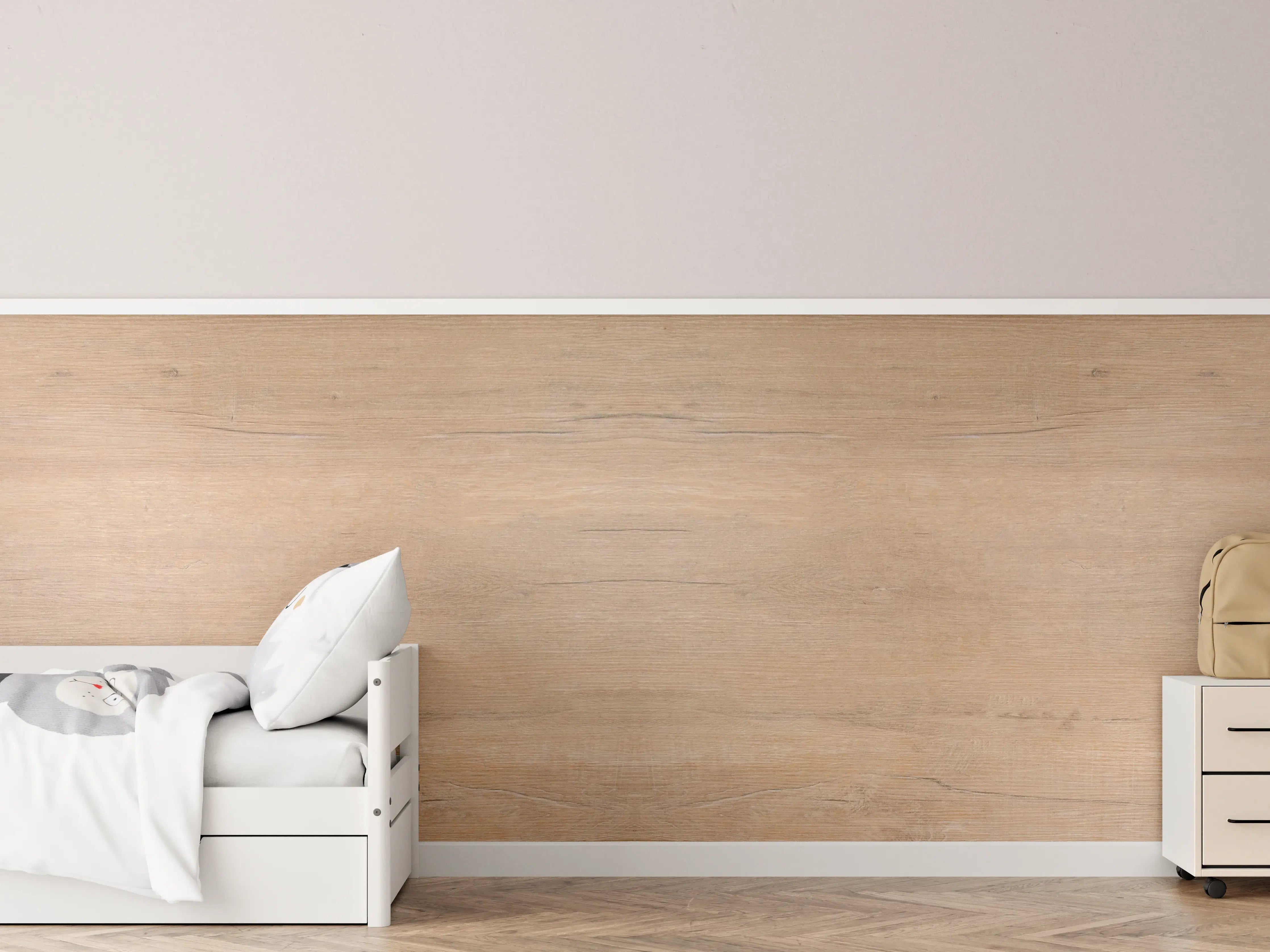 Kinderzimmer Wandgestaltung - Helles Holzdesign mit feiner Maserung