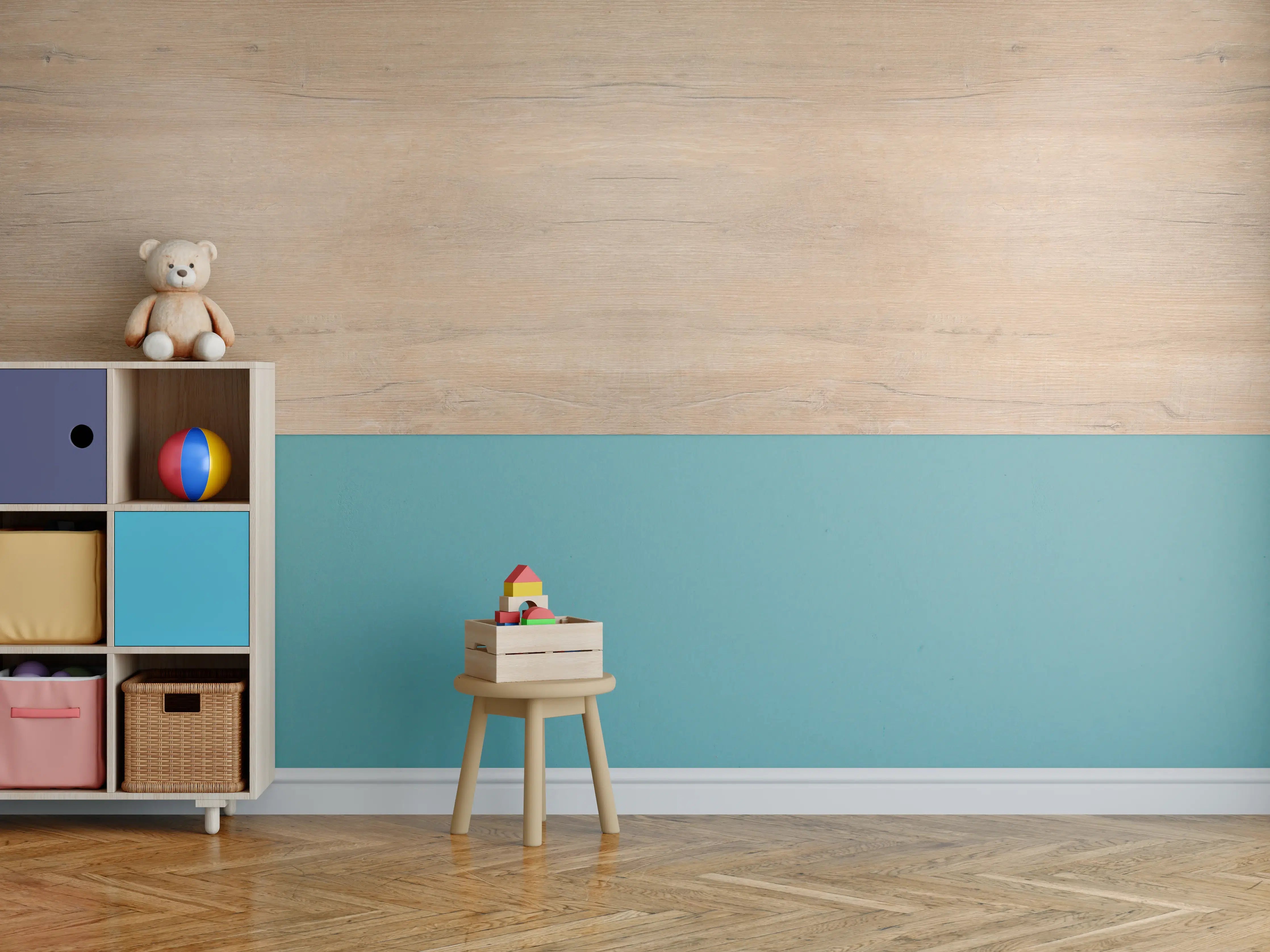 Kinderzimmer Wandgestaltung - Helles Holzdesign mit feiner Maserung