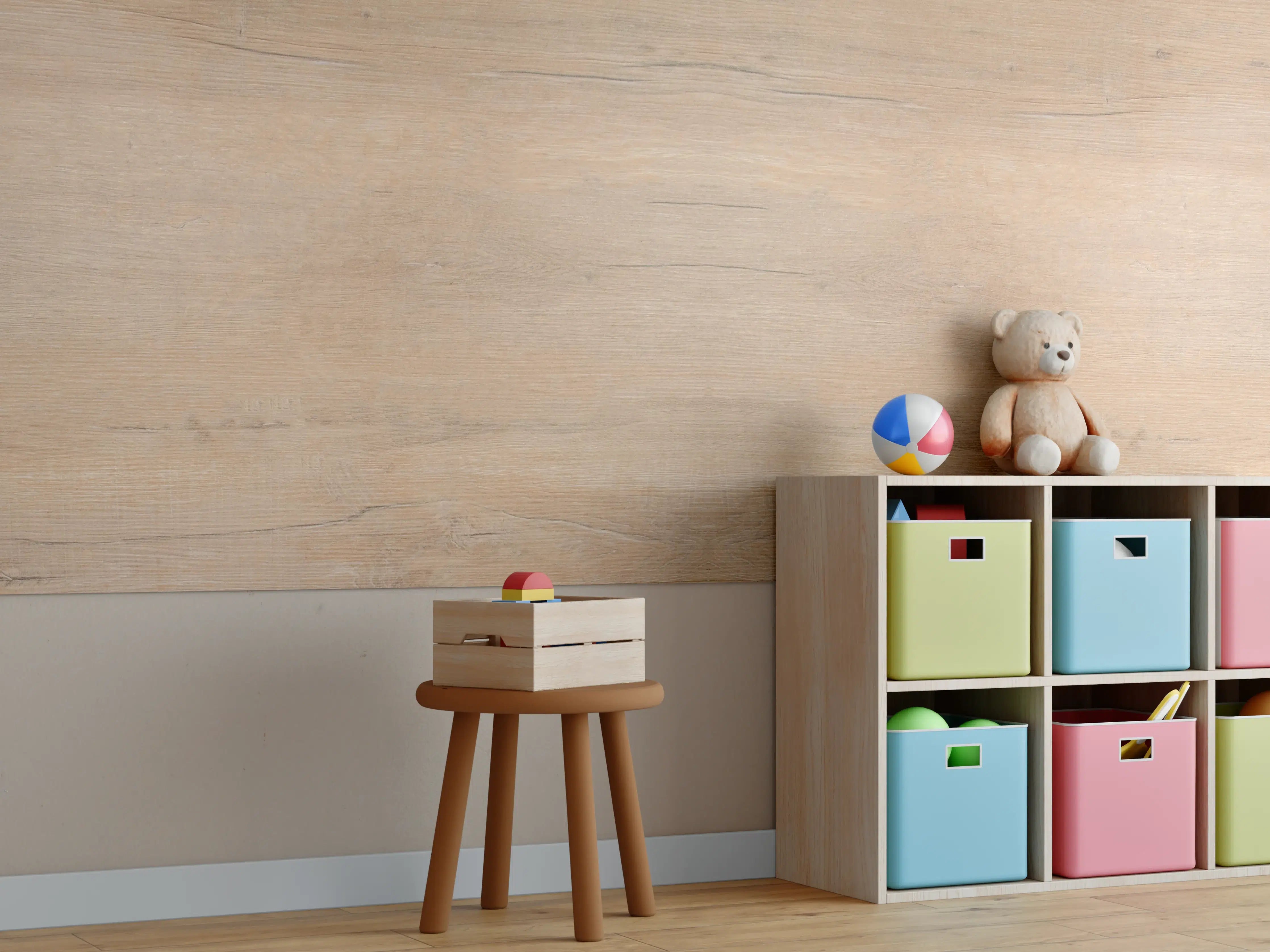 Kinderzimmer Wandgestaltung - Helles Holzdesign mit feiner Maserung