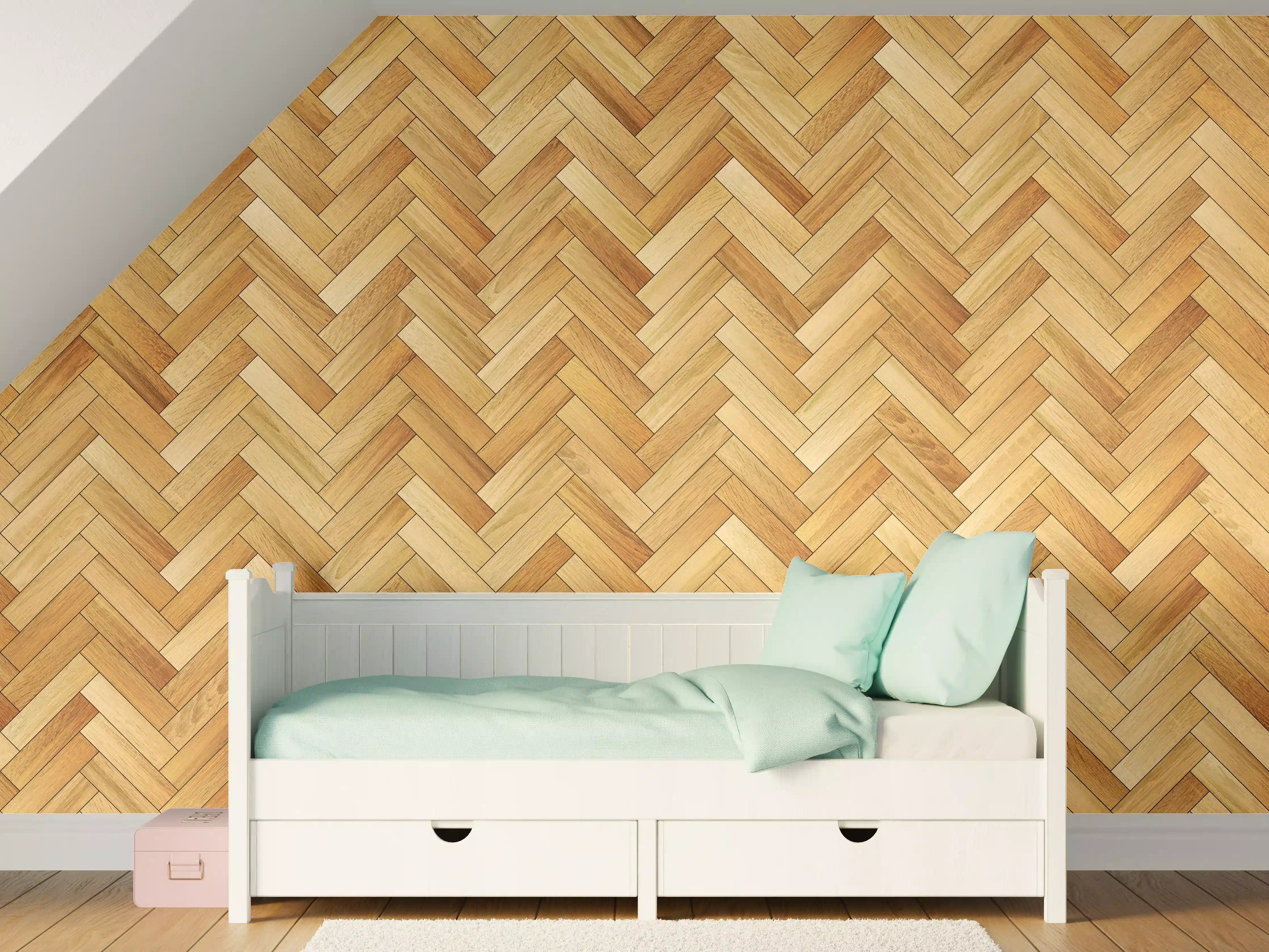 Kinderzimmer Wandgestaltung - Helles Holzmuster in Zickzack-Optik