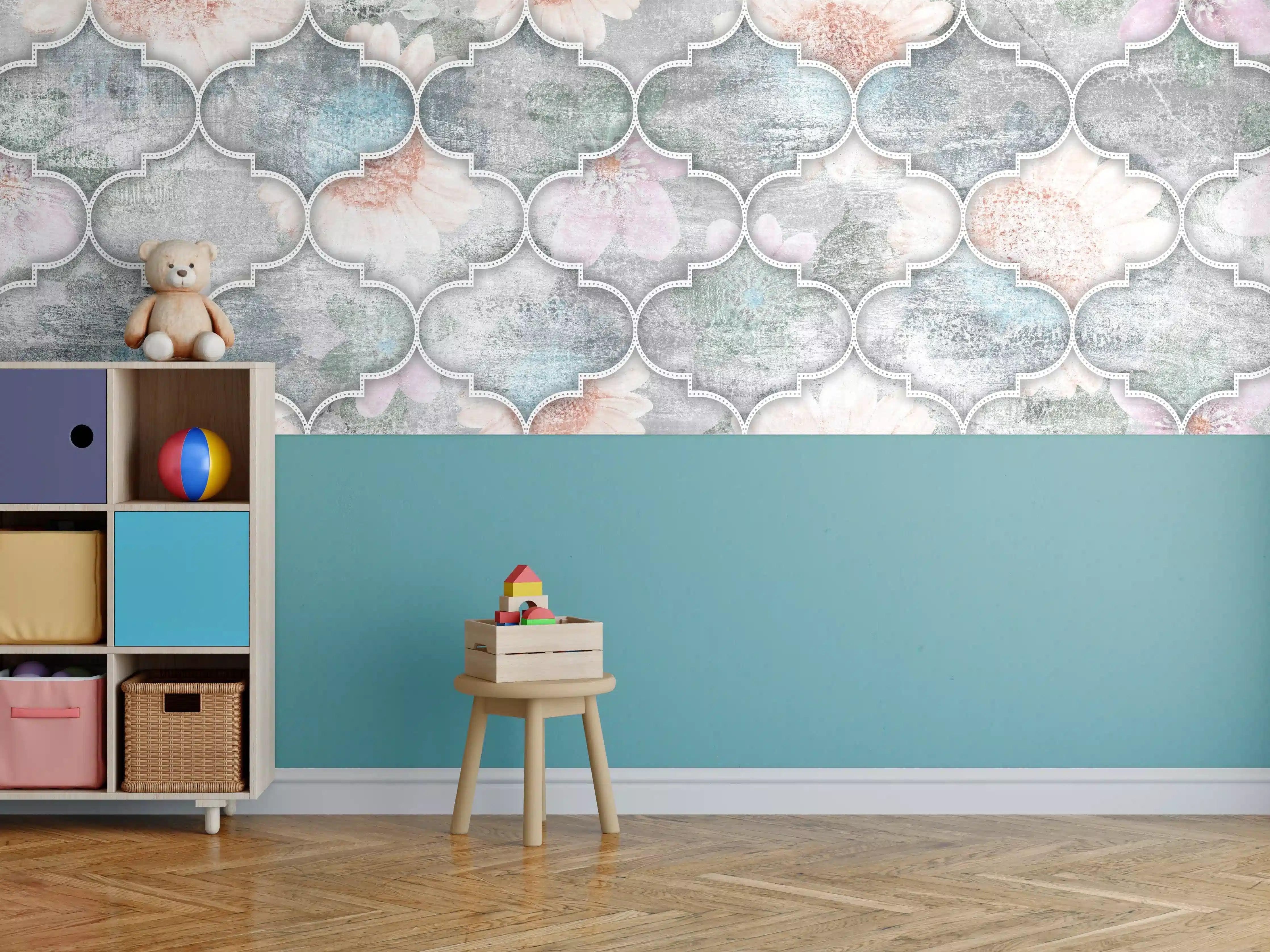 Kinderzimmer Wandgestaltung - Helles Kunstmuster - Floral