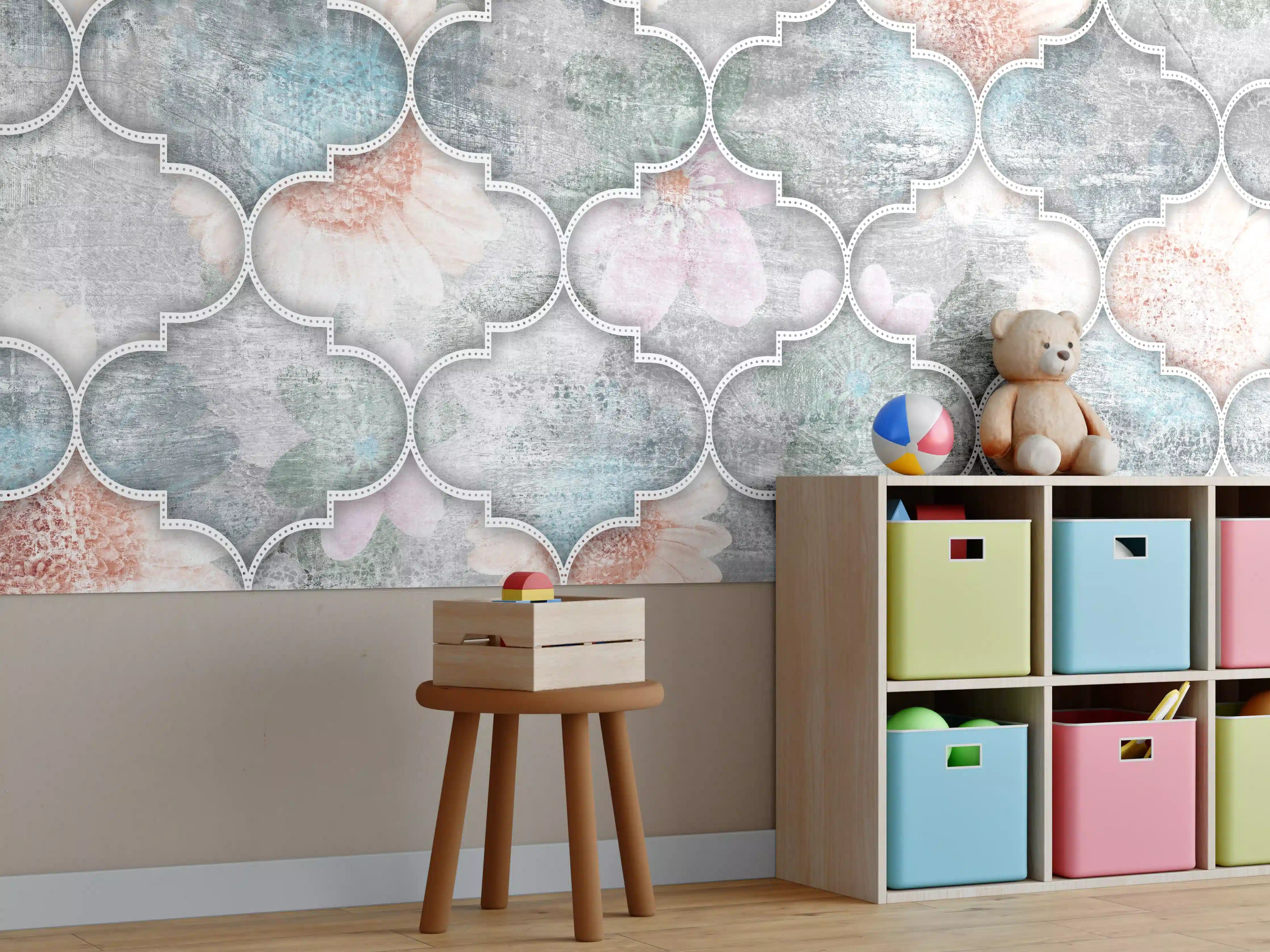 Kinderzimmer Wandgestaltung - Helles Kunstmuster - Floral