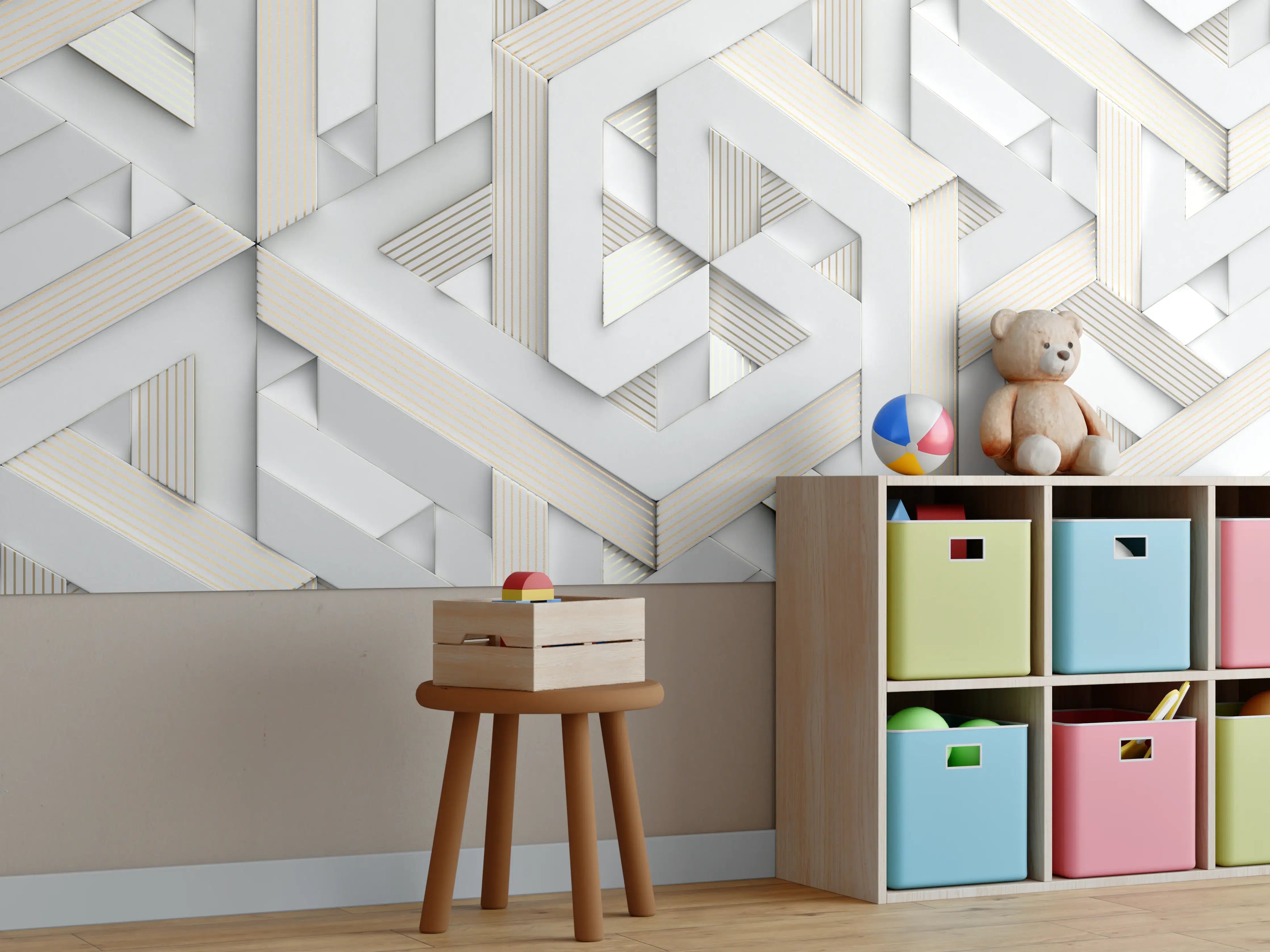 Kinderzimmer Wandgestaltung - Helles Mosaik Muster - 3D