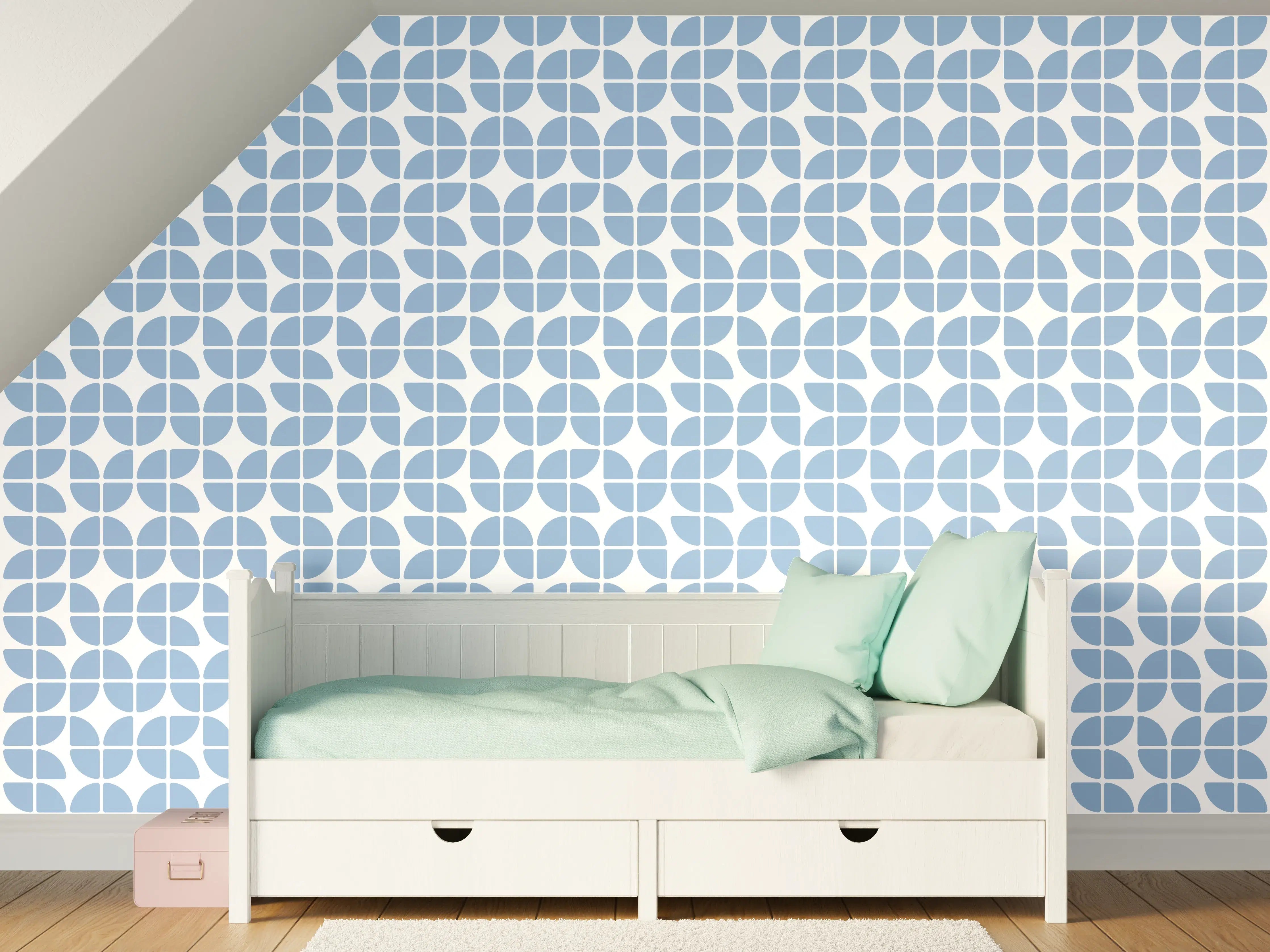 Kinderzimmer Wandgestaltung - Helles Retro-Fliesenmuster in Türkis