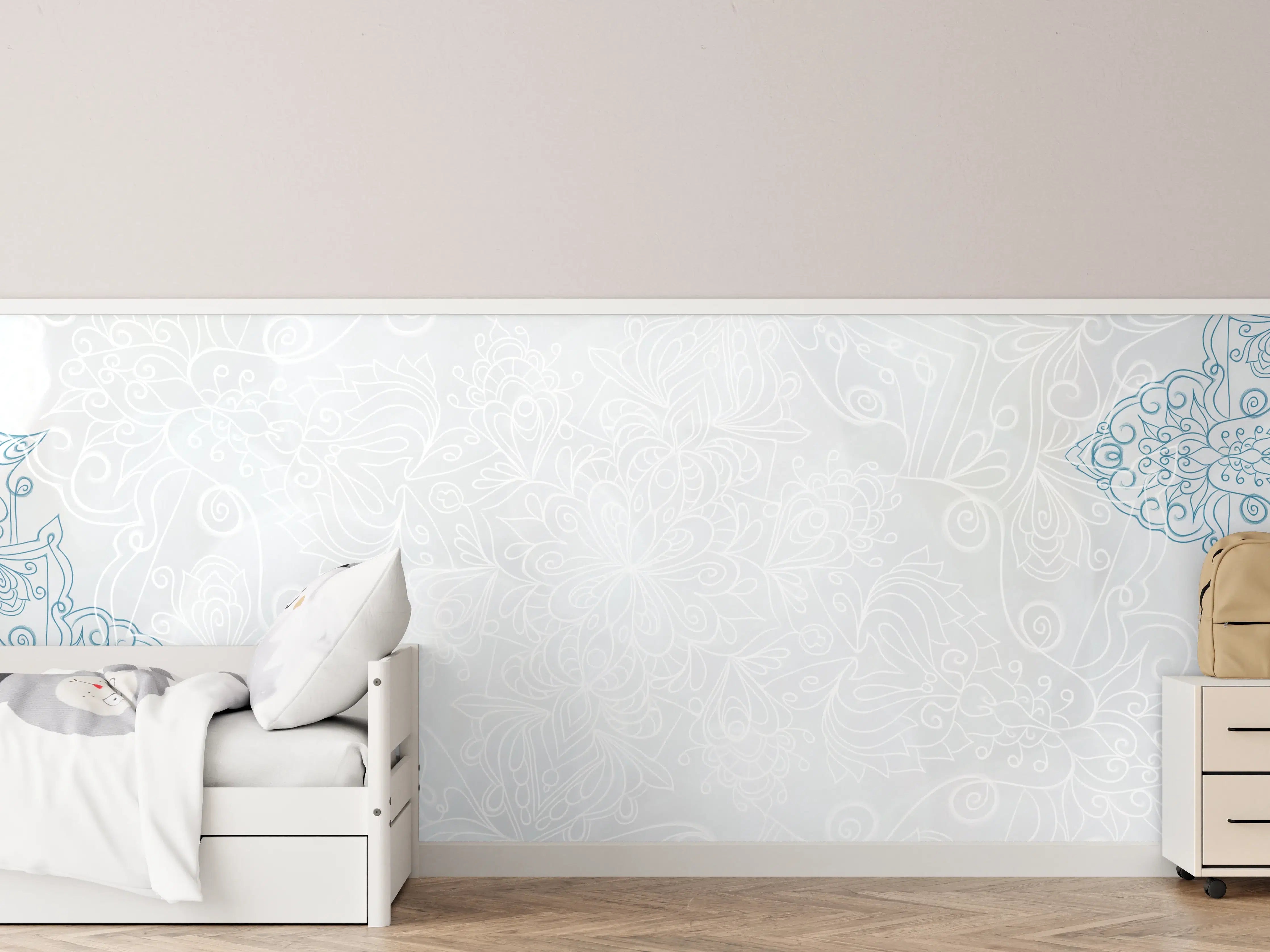 Kinderzimmer Wandgestaltung - Helles Wanddesign mit zartem Muster in Pastellfarben