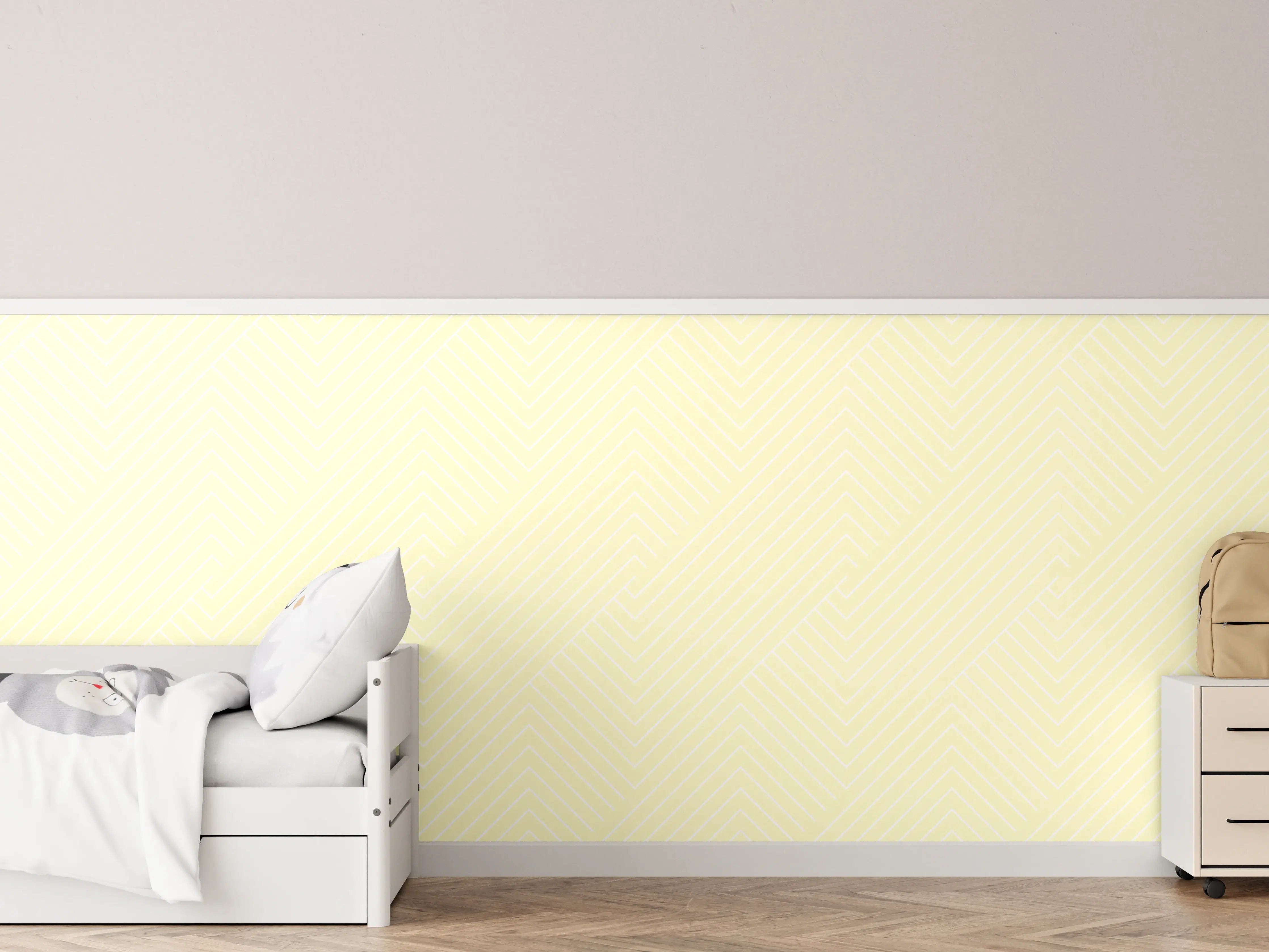 Kinderzimmer Wandgestaltung - Helles Zitronengelb mit geometrischer Struktur