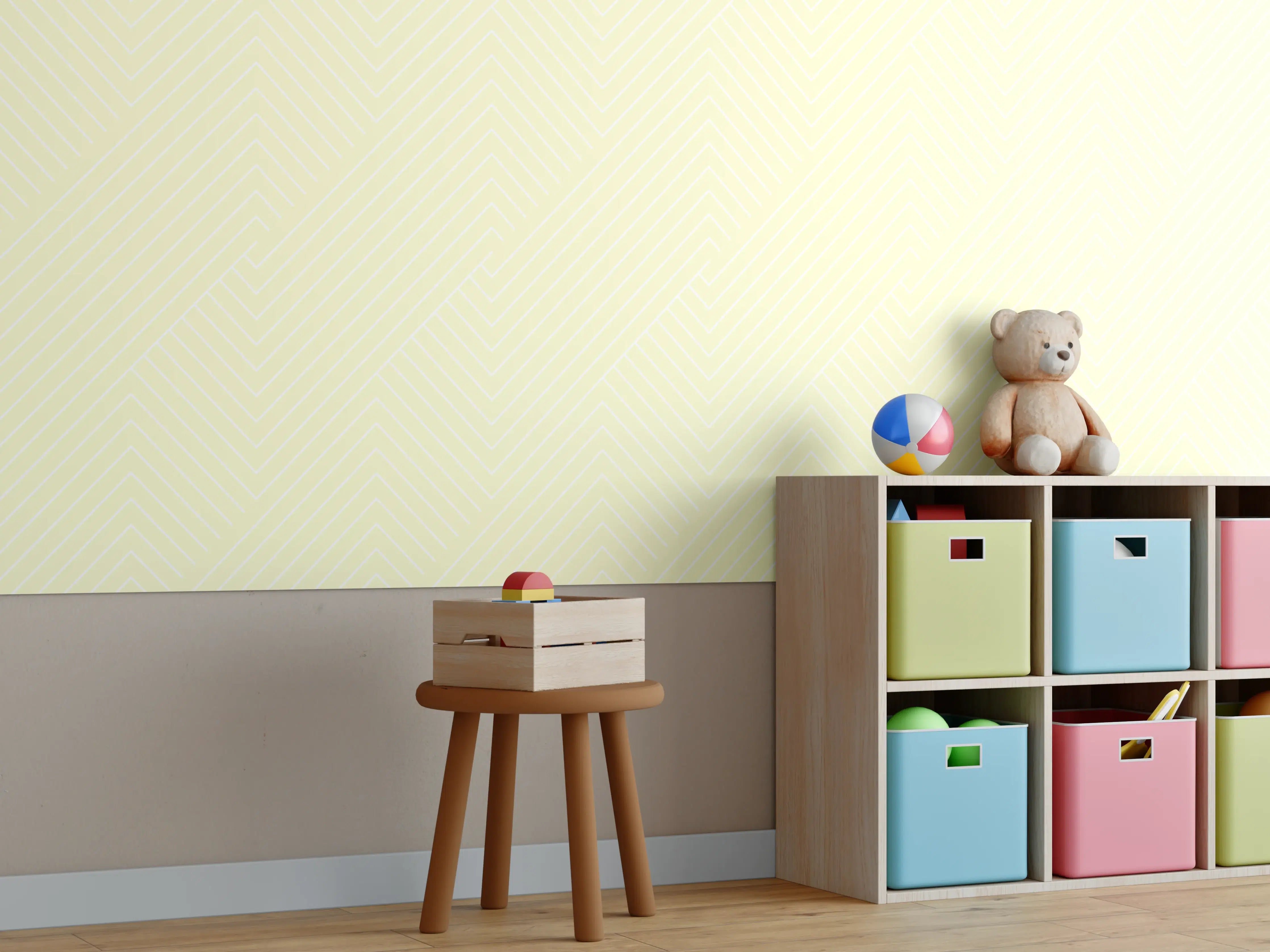 Kinderzimmer Wandgestaltung - Helles Zitronengelb mit geometrischer Struktur