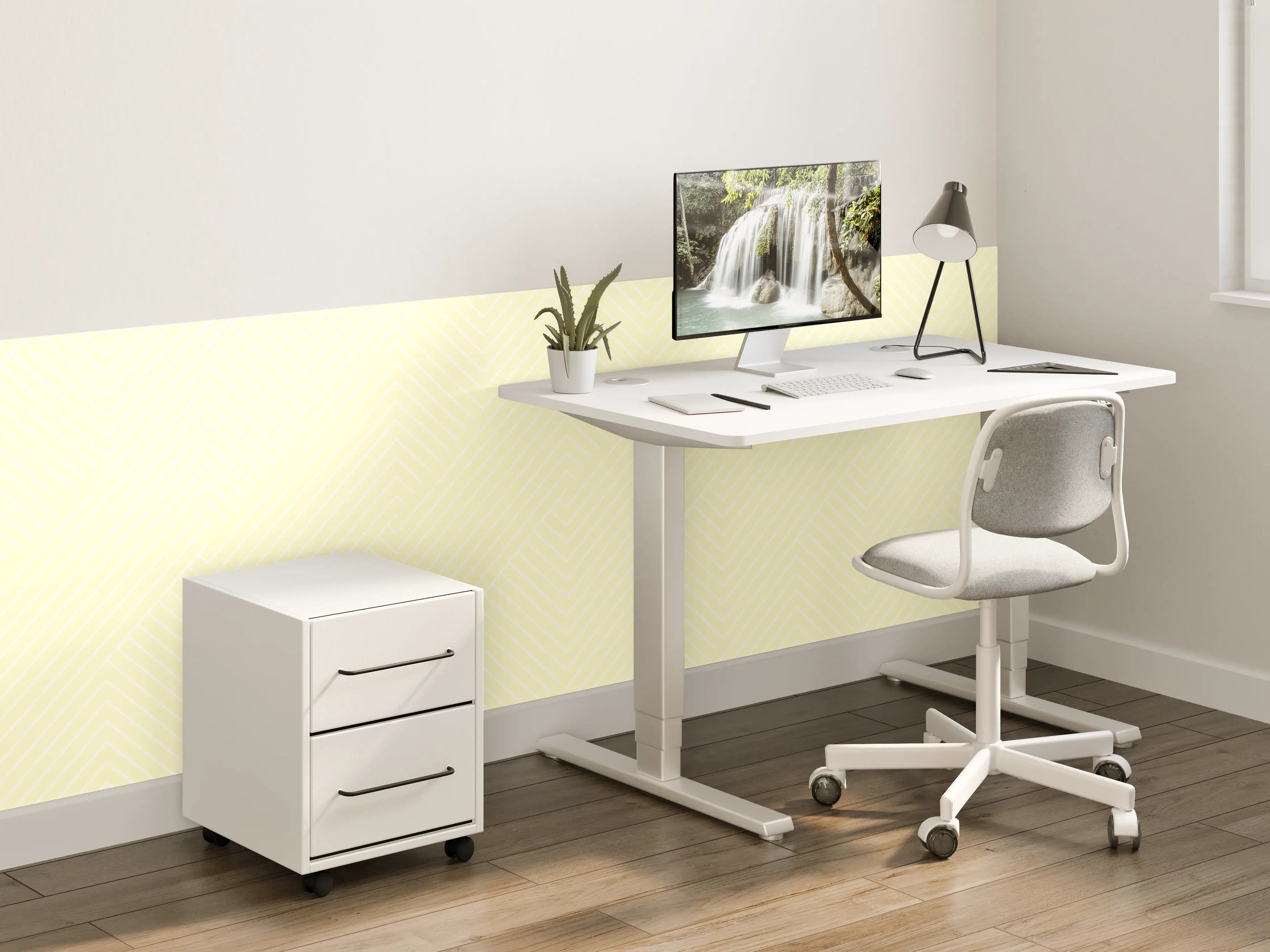 Kinderzimmer Wandgestaltung - Helles Zitronengelb mit geometrischer Struktur