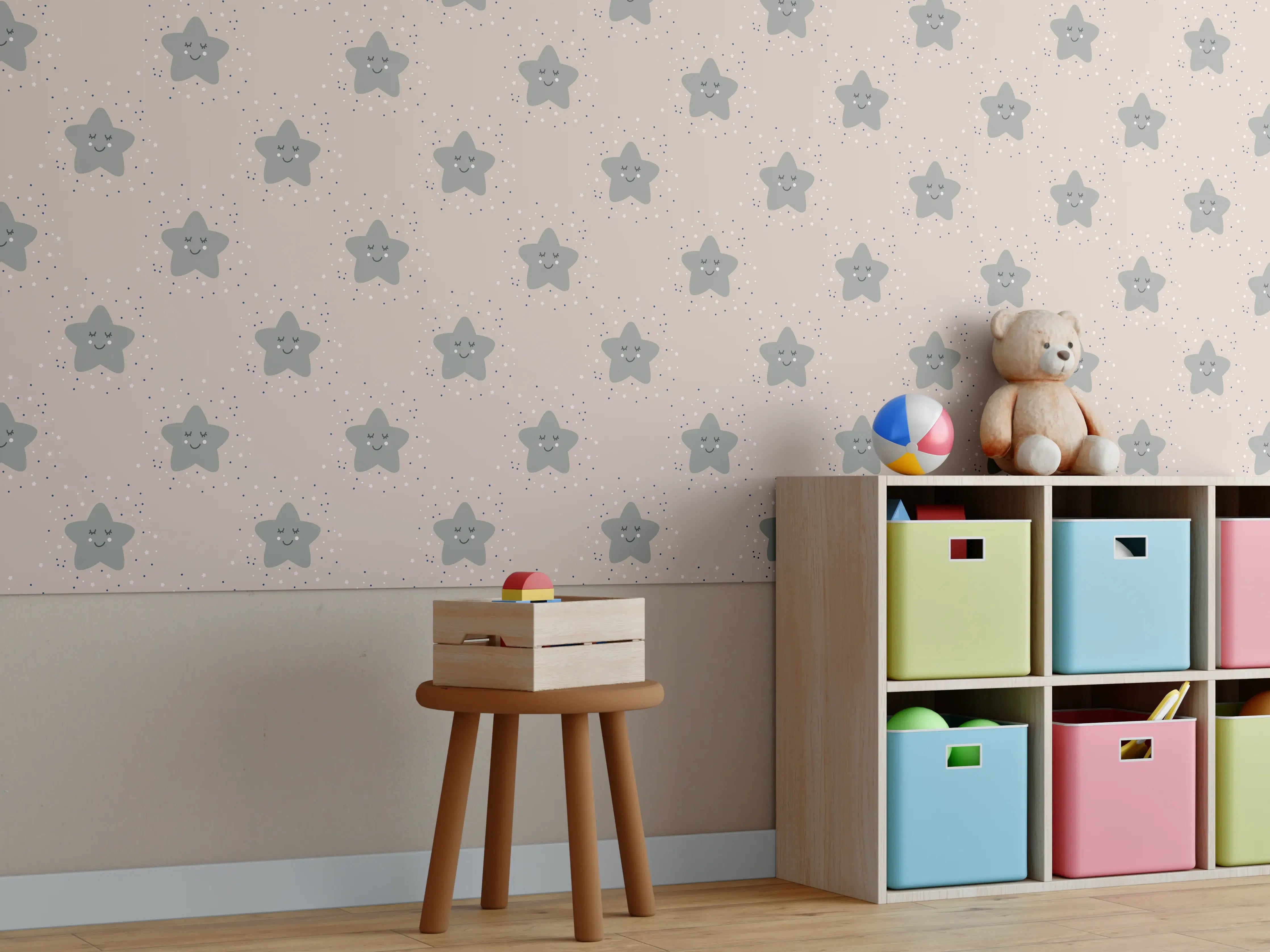 Kinderzimmer Wandgestaltung - Helles, geometrisches Muster in Grau und Blau