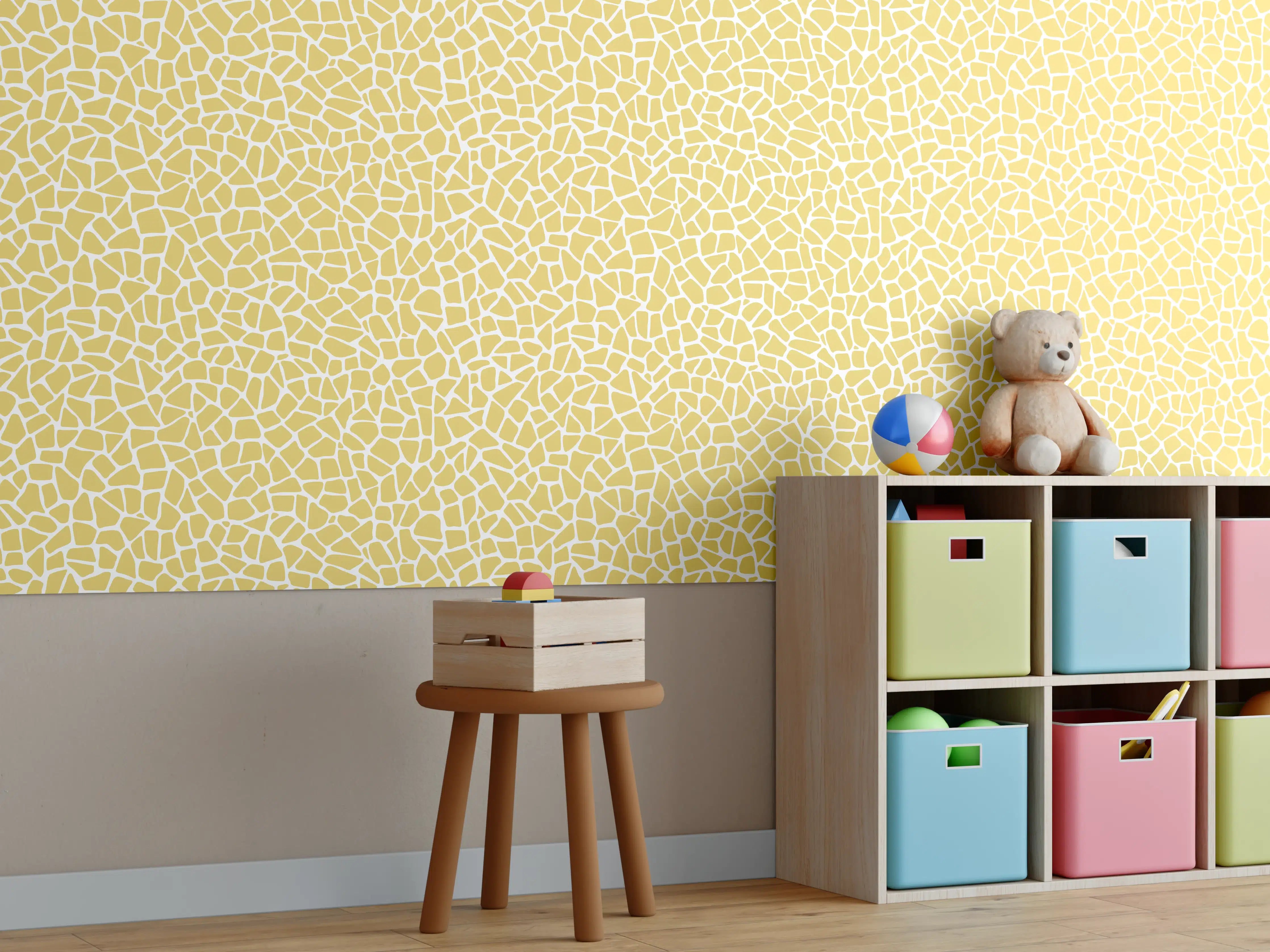 Kinderzimmer Wandgestaltung - Hellgelbe Fliesen mit feiner Textur