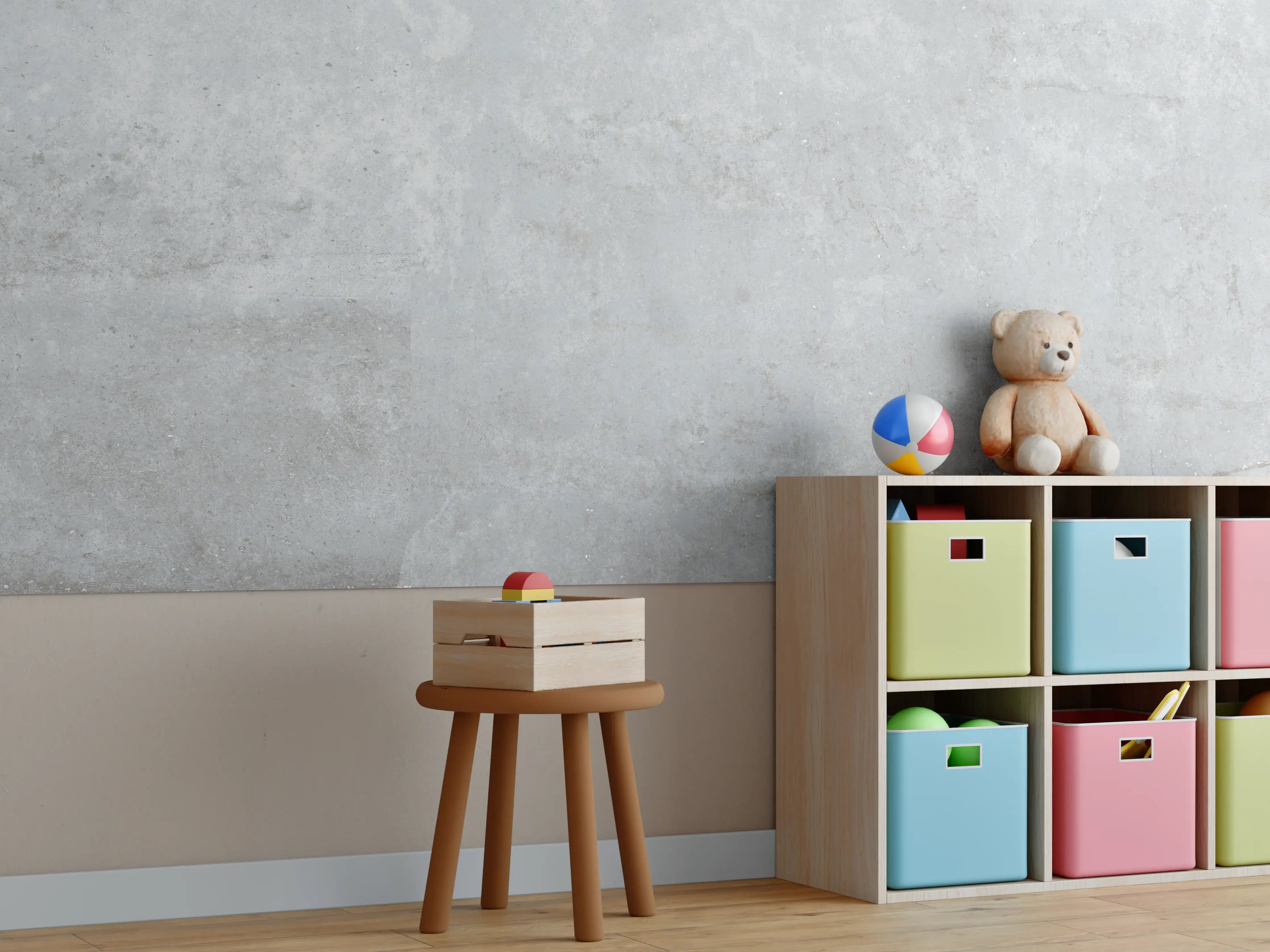 Kinderzimmer Wandgestaltung - Hellgraue Betontextur im minimalistischen Design