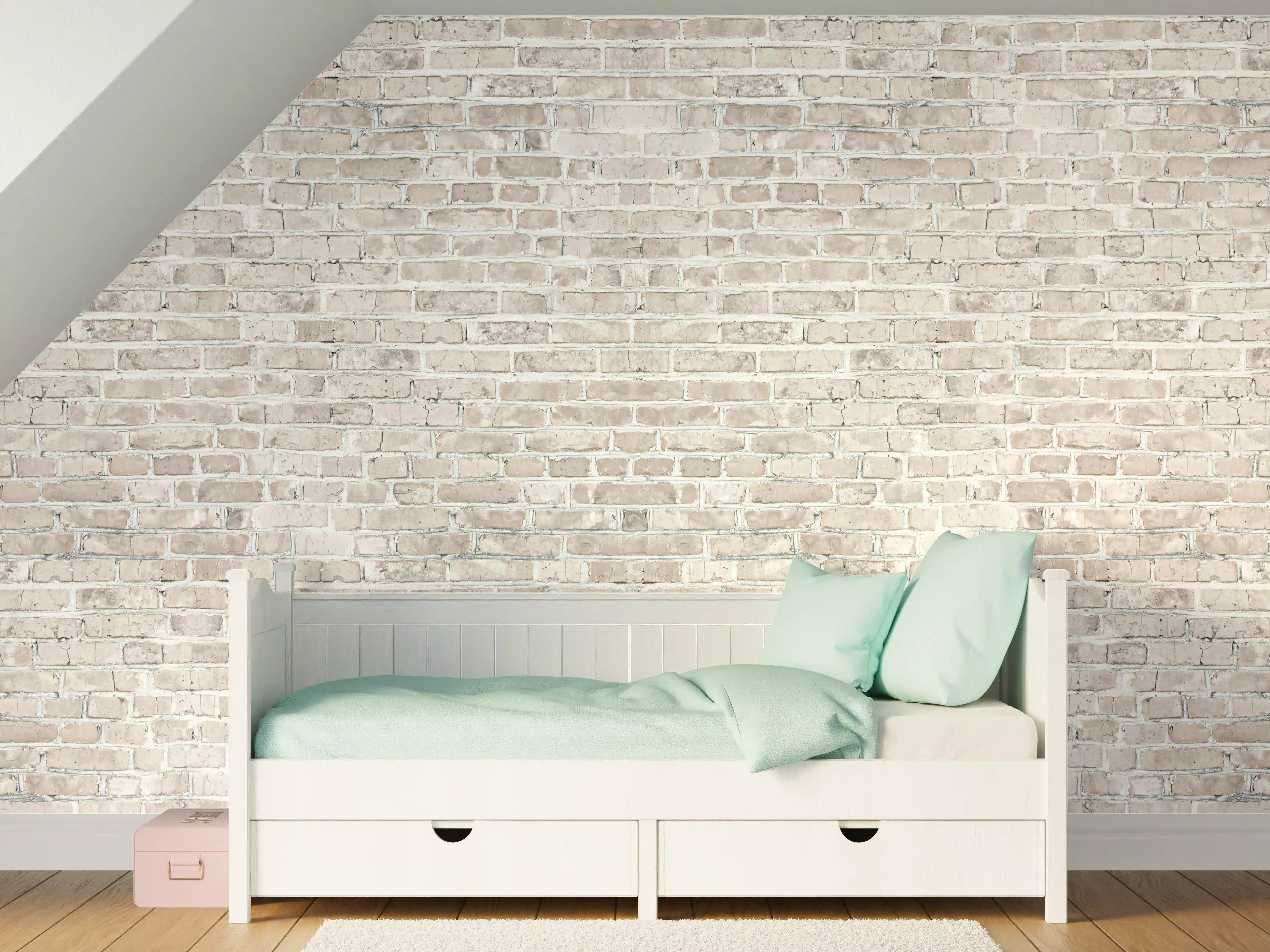 Kinderzimmer Wandgestaltung - Hellgraue Ziegelsteinwand mit Textur
