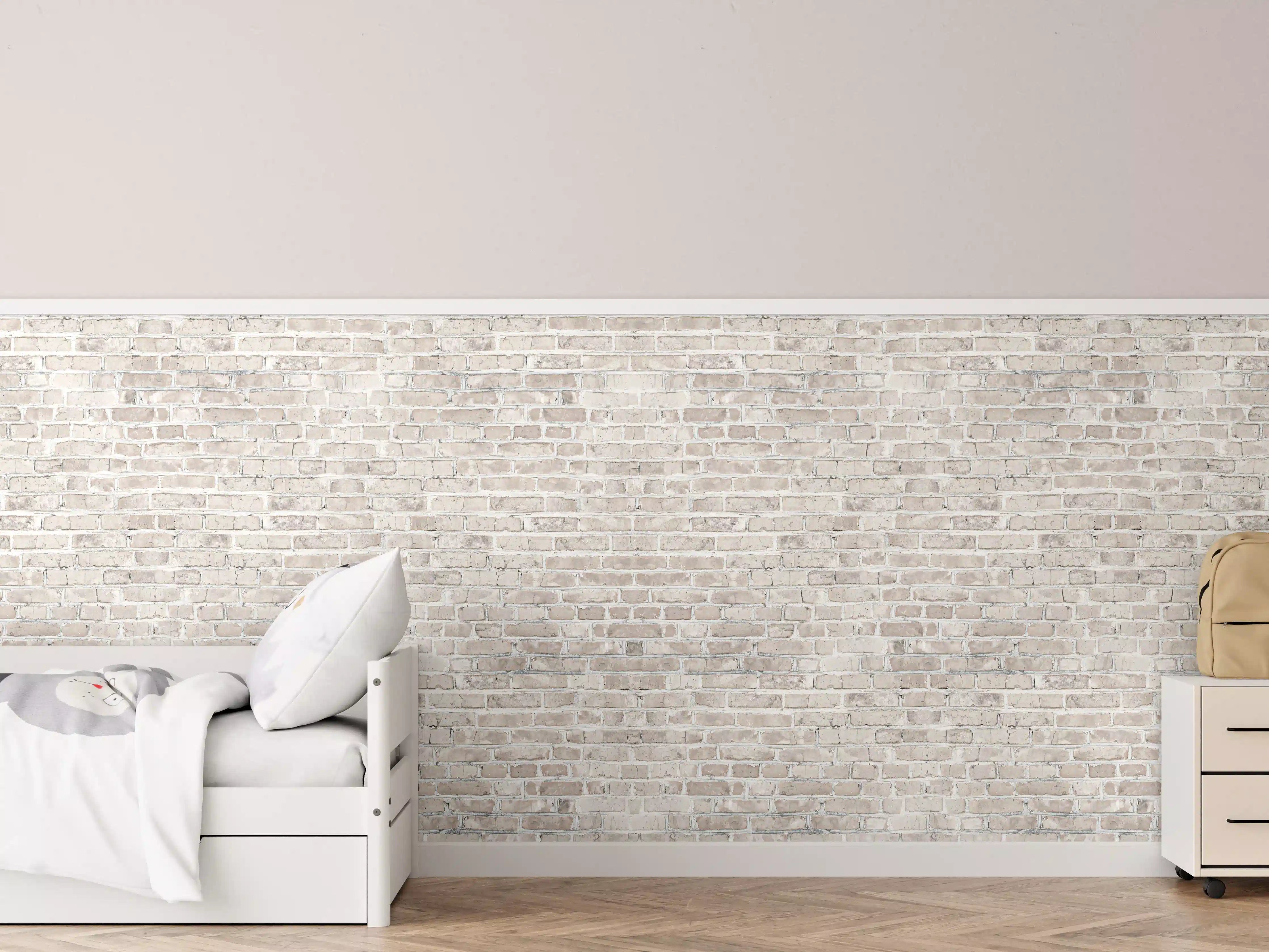 Kinderzimmer Wandgestaltung - Hellgraue Ziegelsteinwand mit Textur