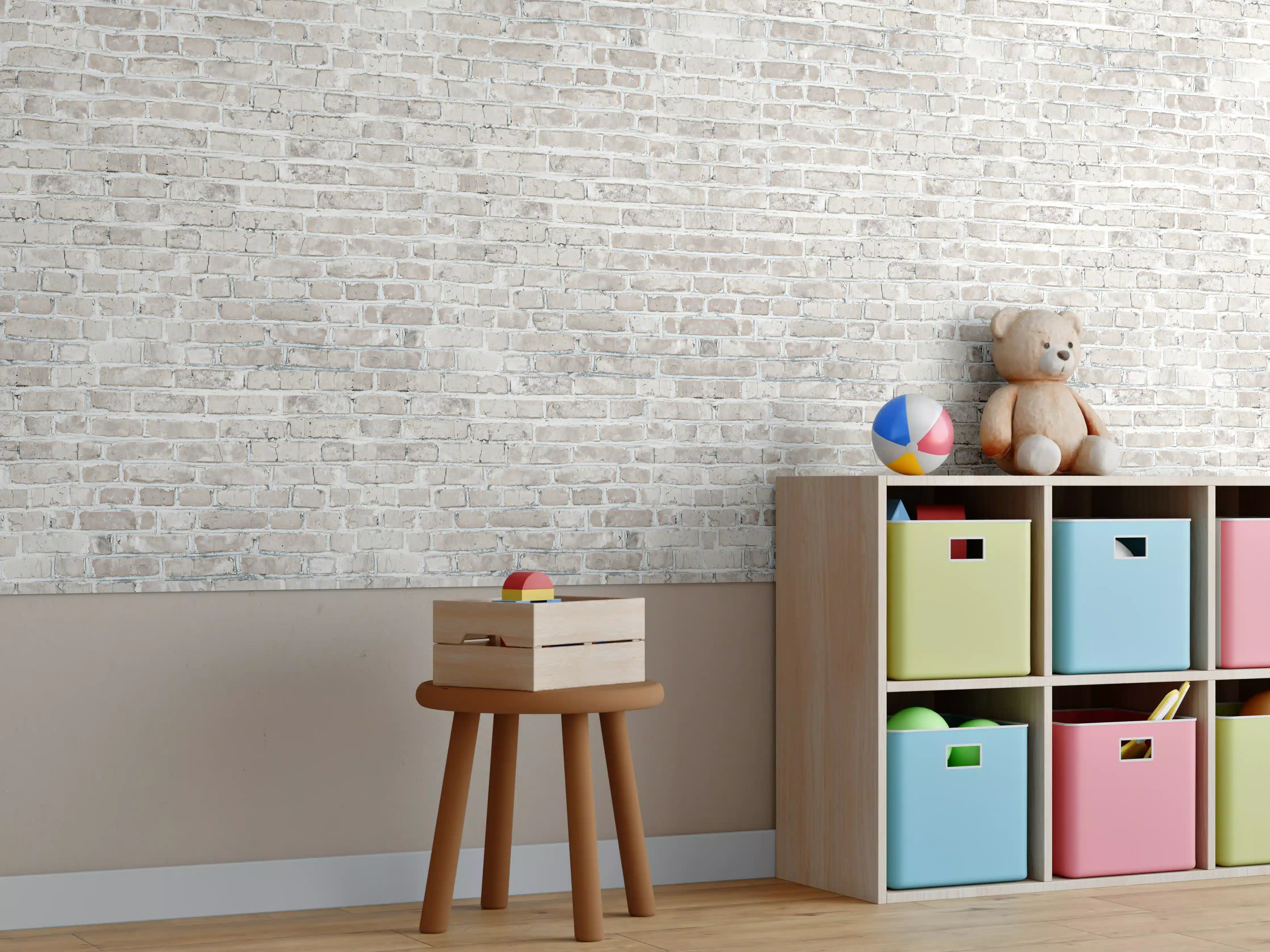 Kinderzimmer Wandgestaltung - Hellgraue Ziegelsteinwand mit Textur