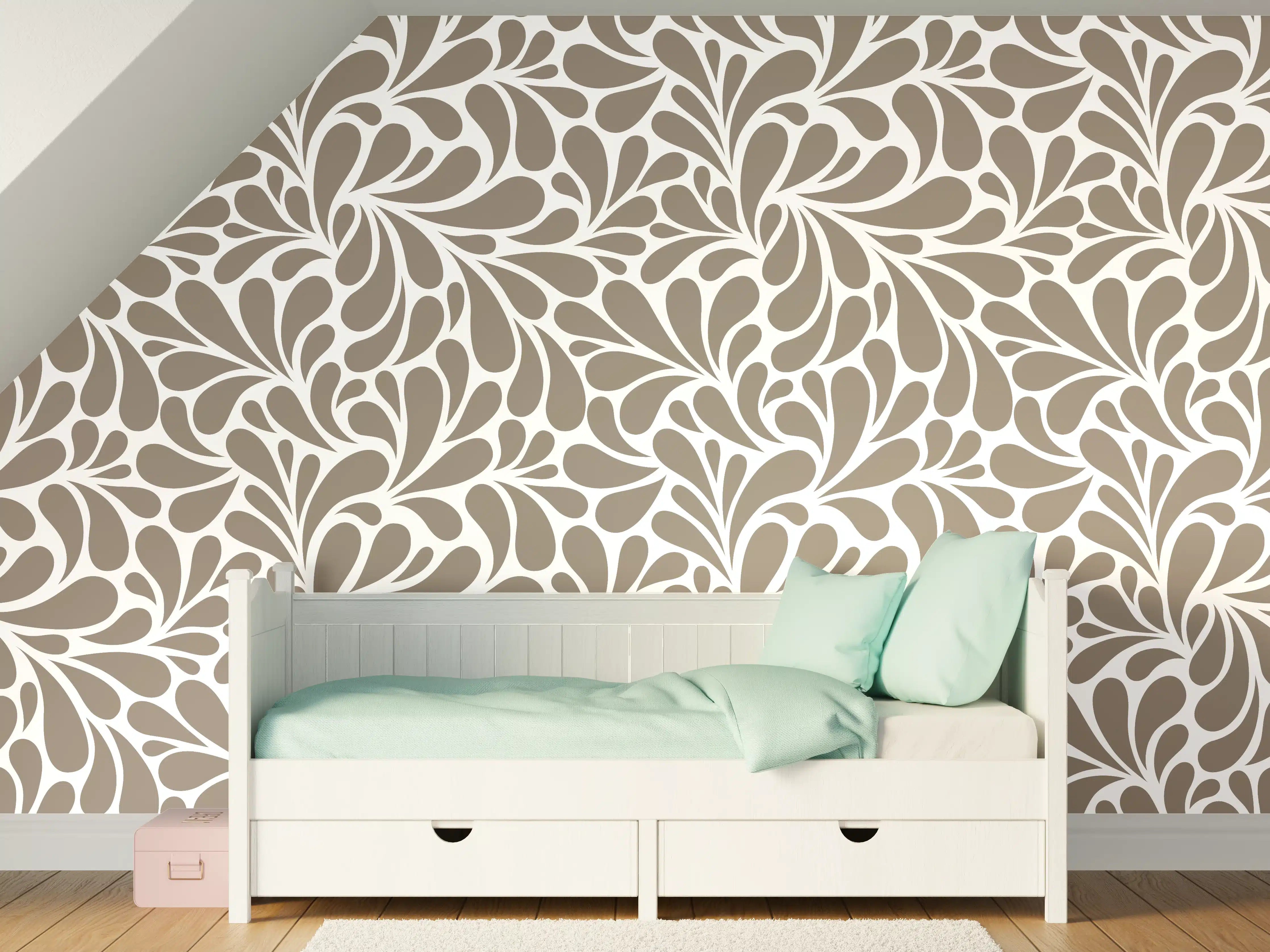 Kinderzimmer Wandgestaltung - Hellgraues Blätter-Muster