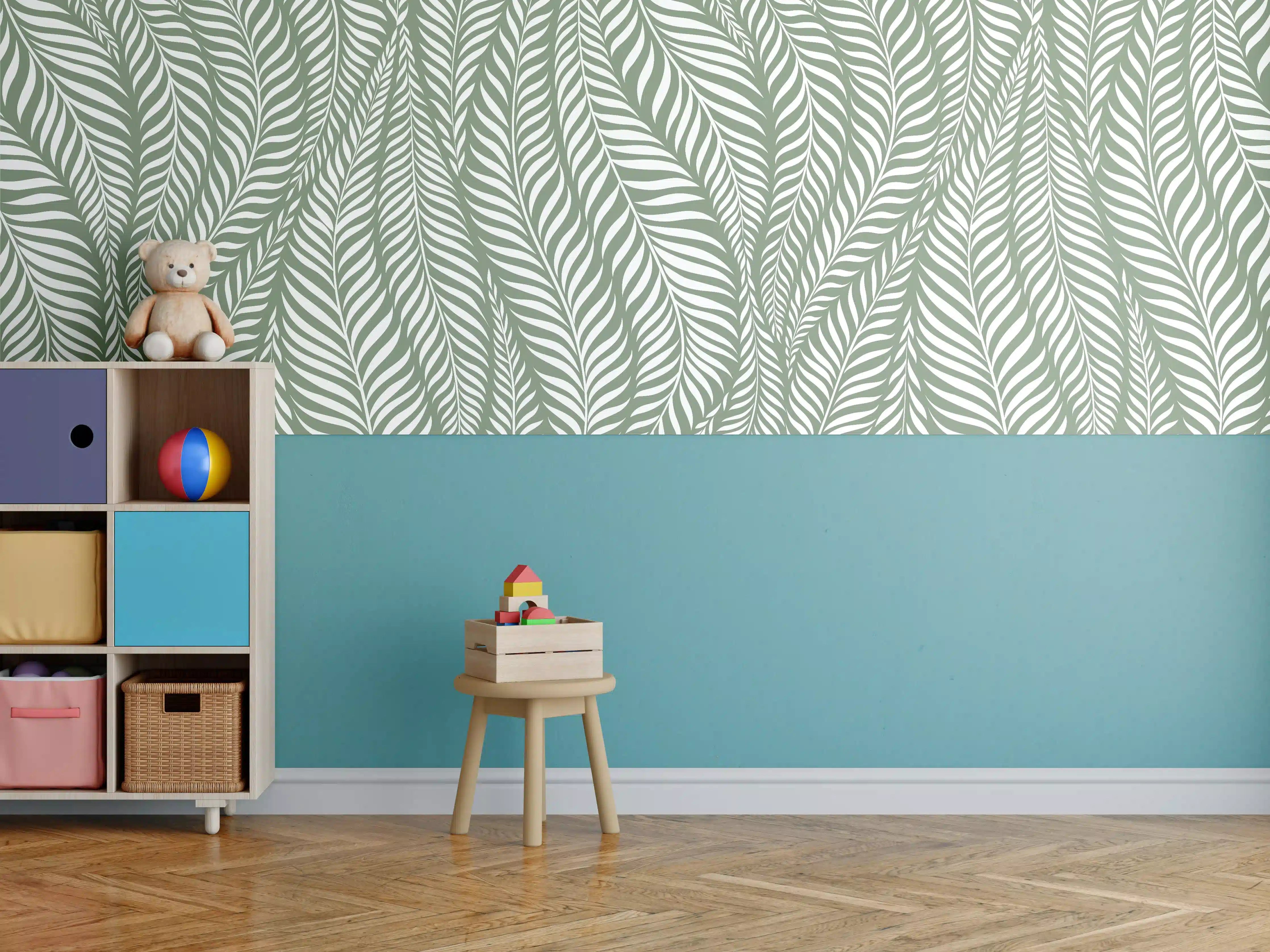 Kinderzimmer Wandgestaltung - Hellgrüne, elegante Wandgestaltung