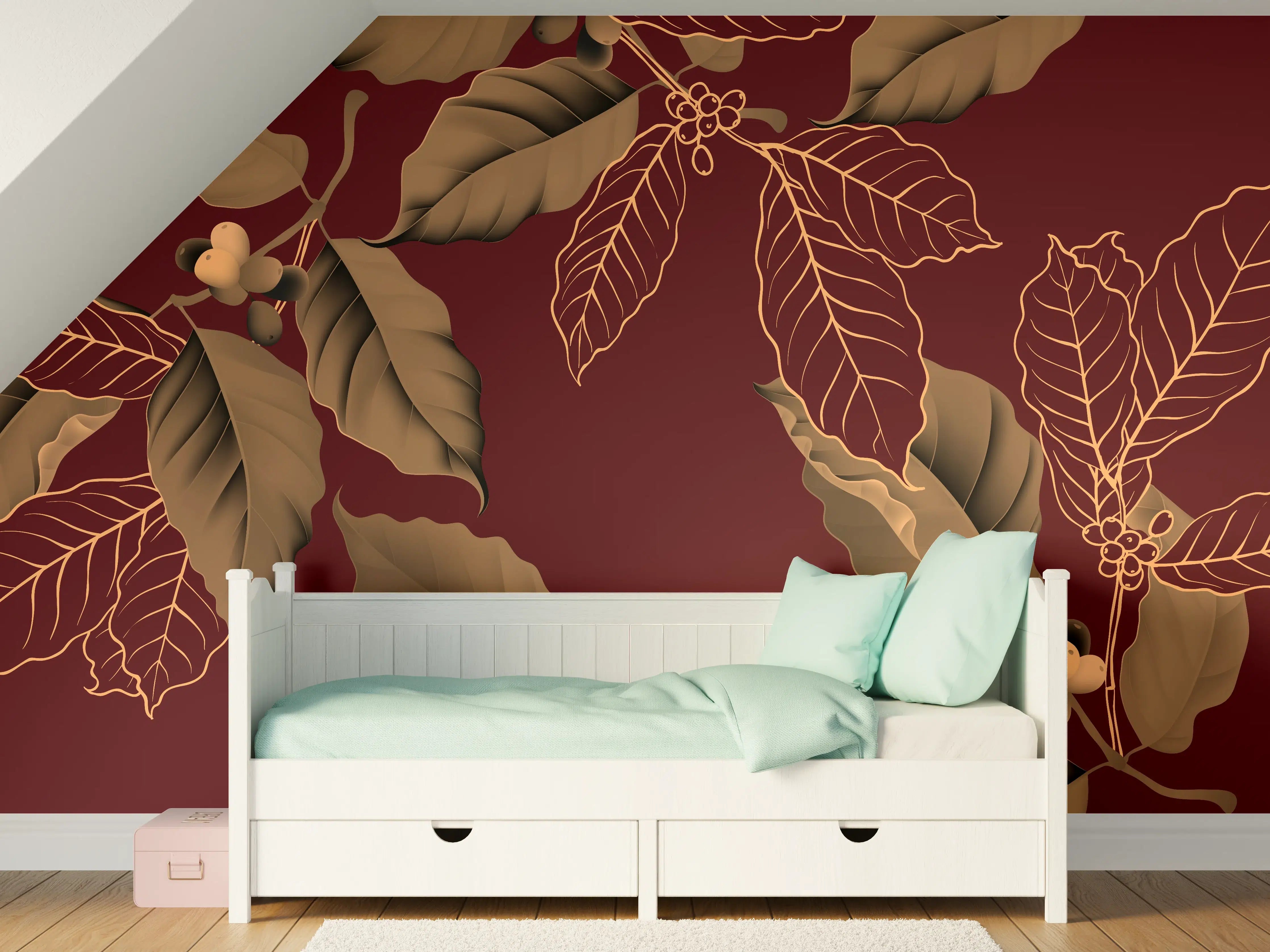 Kinderzimmer Wandgestaltung - Herbstlaub Rot-Gold Muster