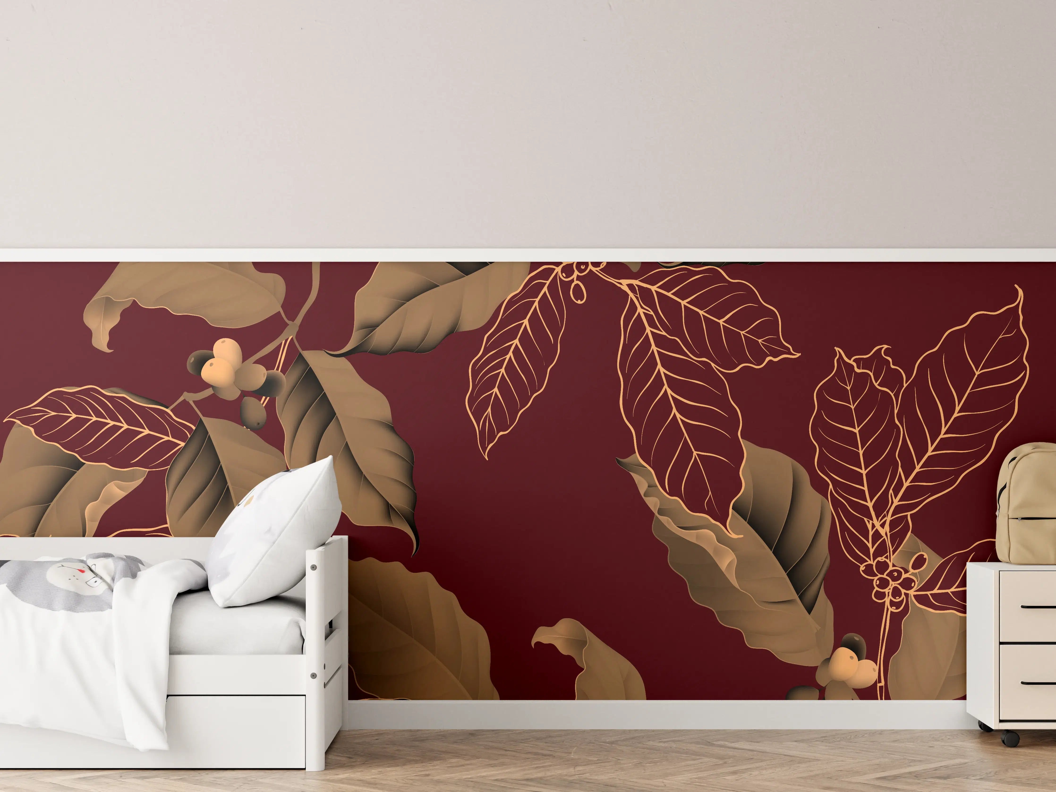 Kinderzimmer Wandgestaltung - Herbstlaub Rot-Gold Muster