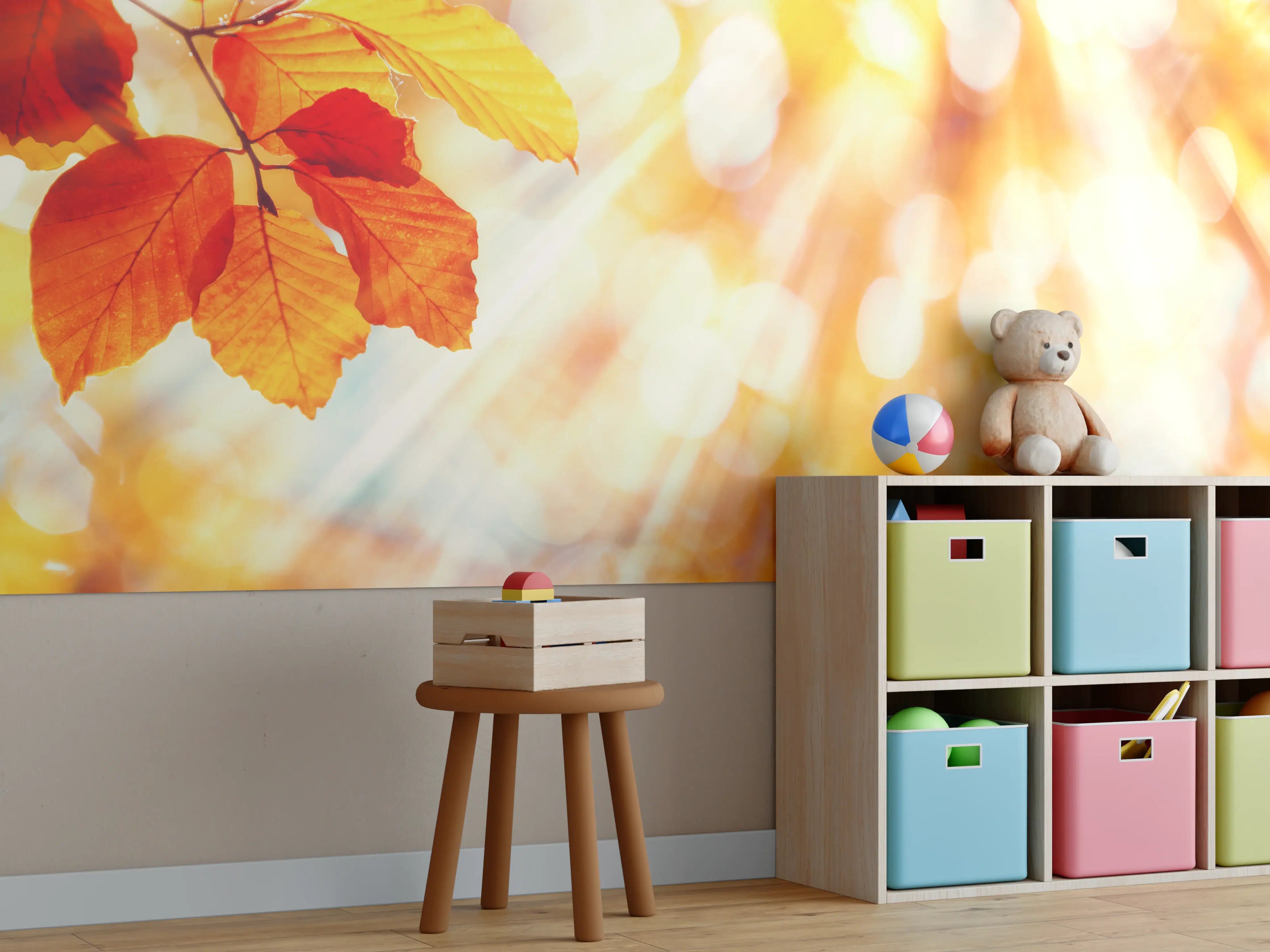 Kinderzimmer Wandgestaltung - Herbstliche Blätter in warmen Tönen