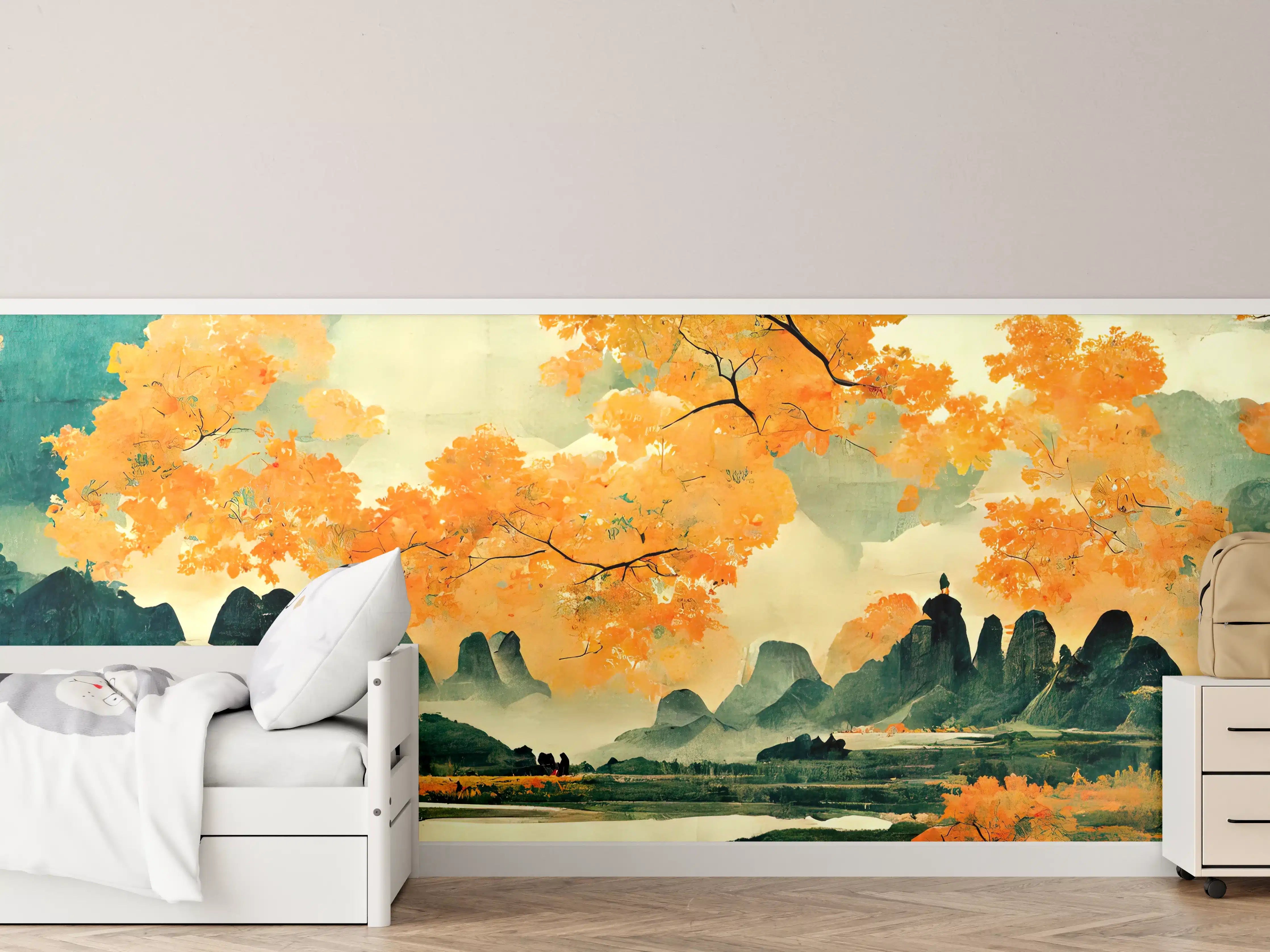 Kinderzimmer Wandgestaltung - Herbstliche Landschaft mit goldenem Baumbestand