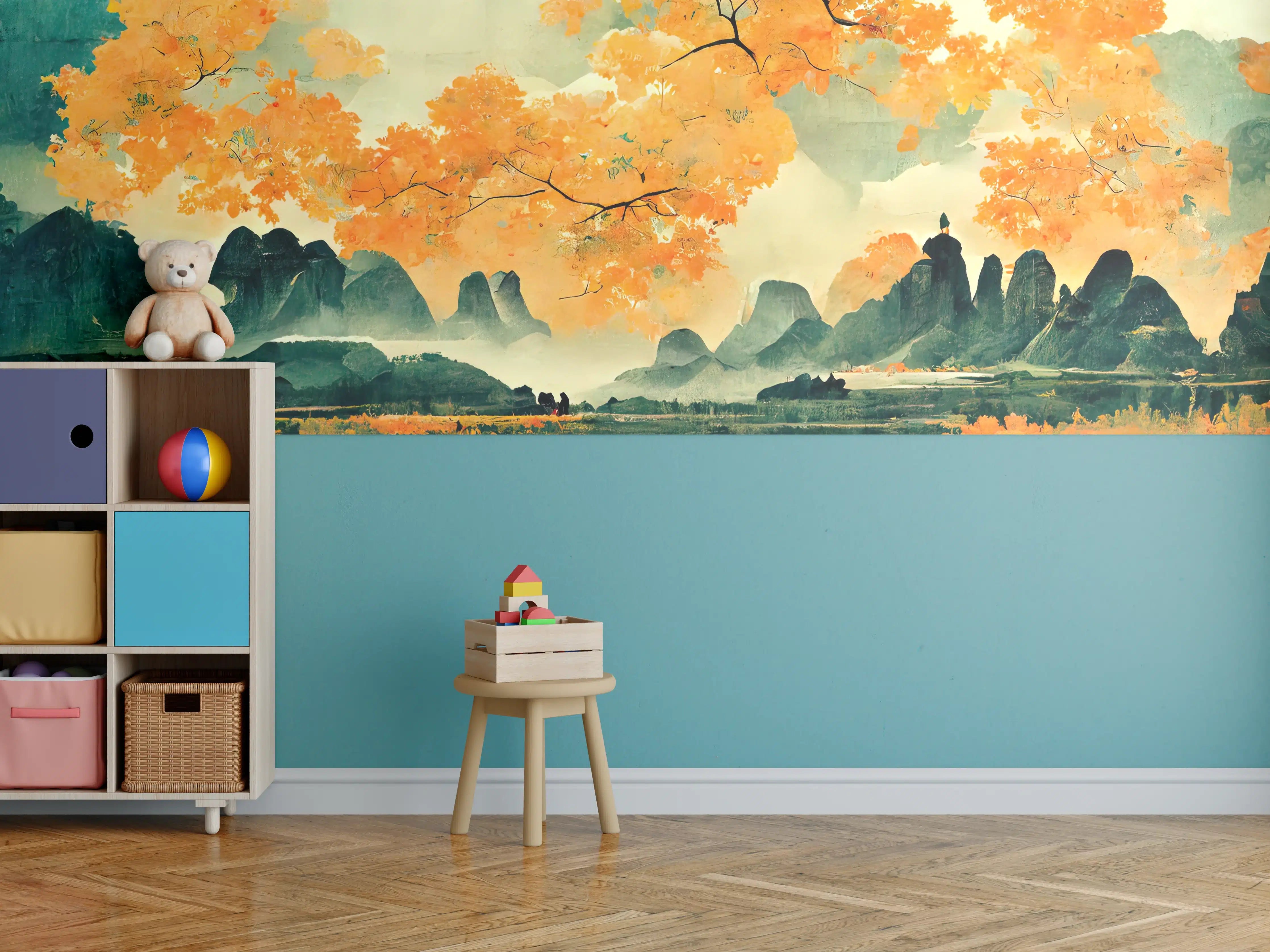 Kinderzimmer Wandgestaltung - Herbstliche Landschaft mit goldenem Baumbestand
