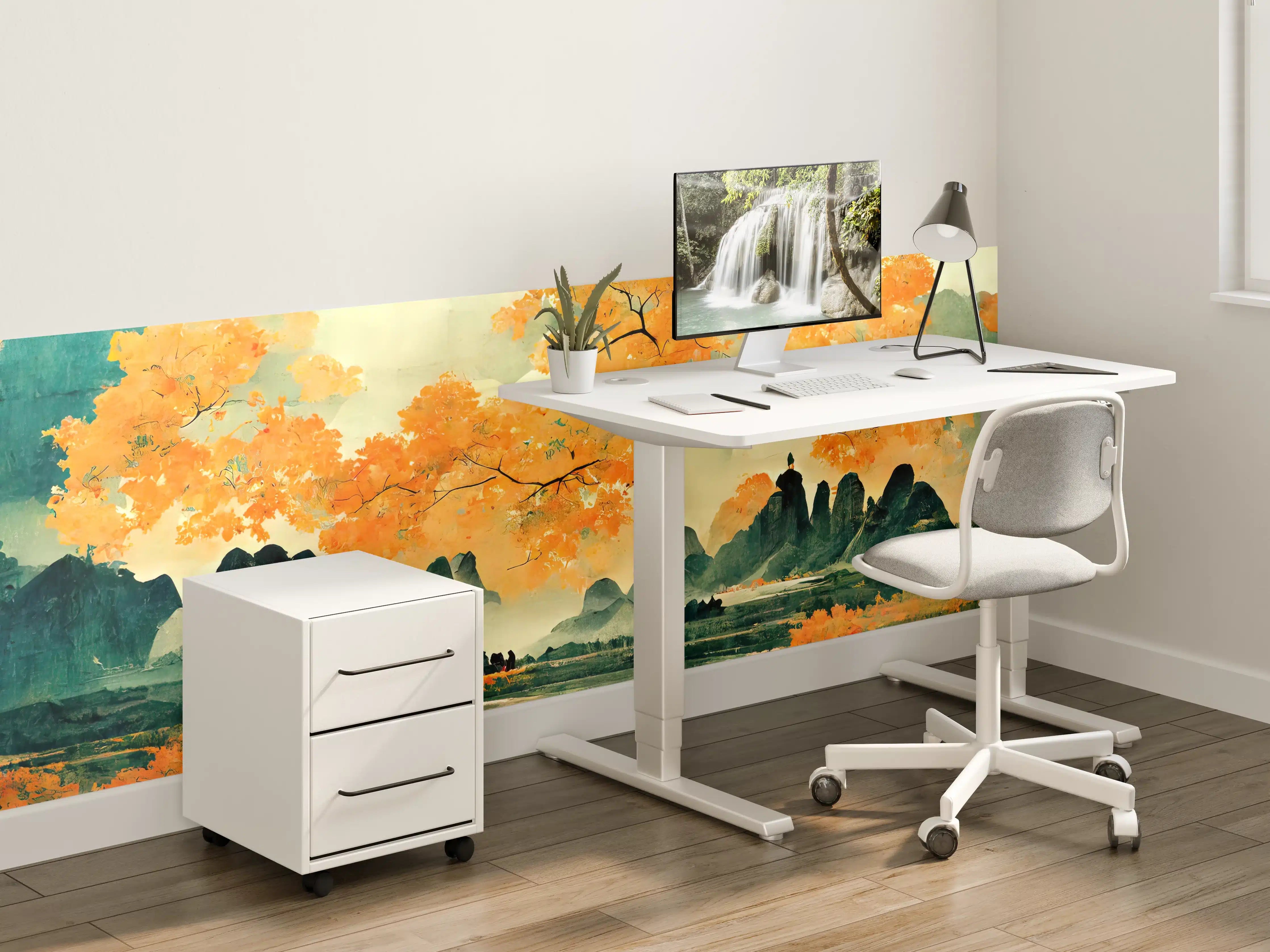 Kinderzimmer Wandgestaltung - Herbstliche Landschaft mit goldenem Baumbestand